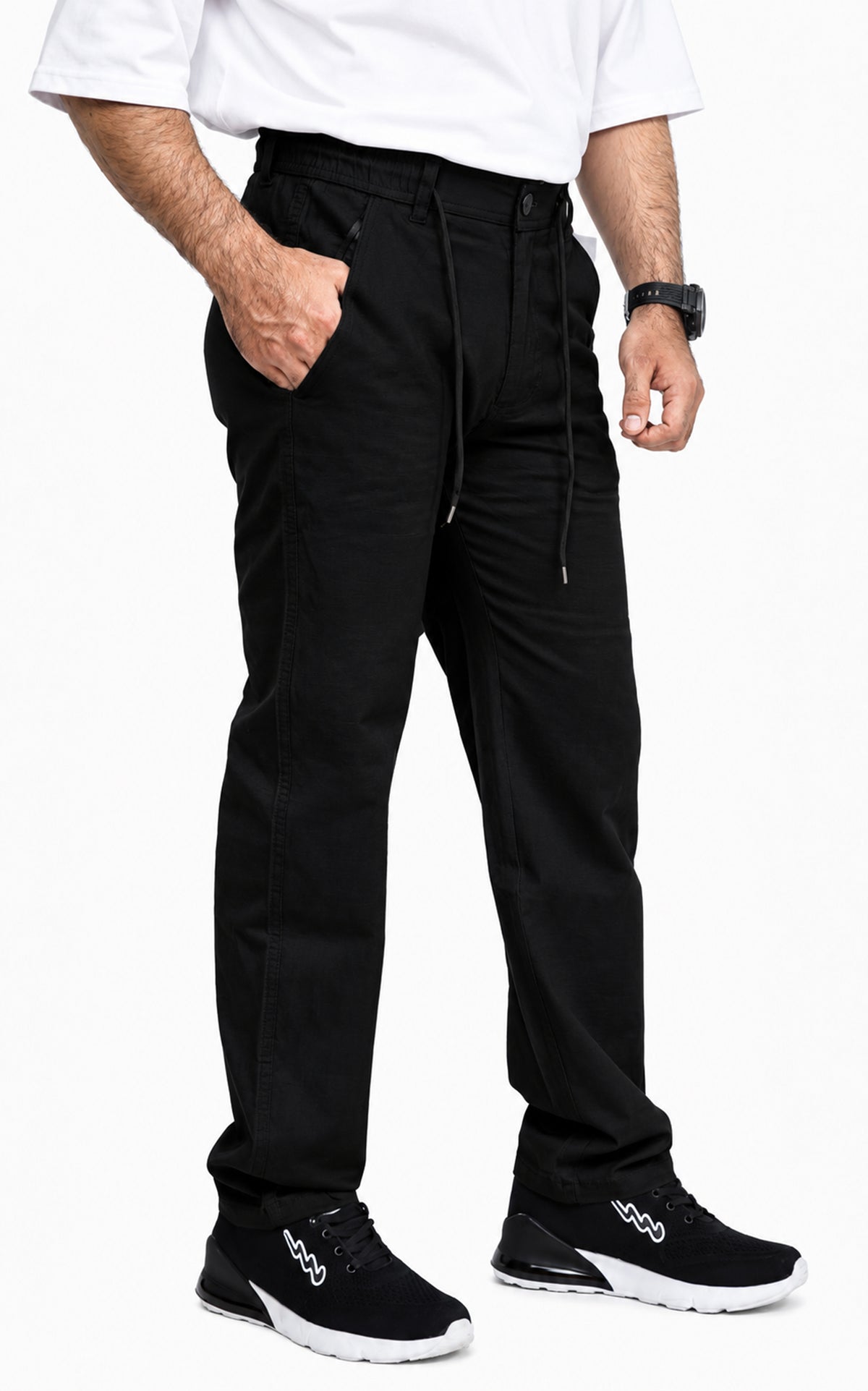 Men's Textured Linen Baggy Trouser – Jet Black