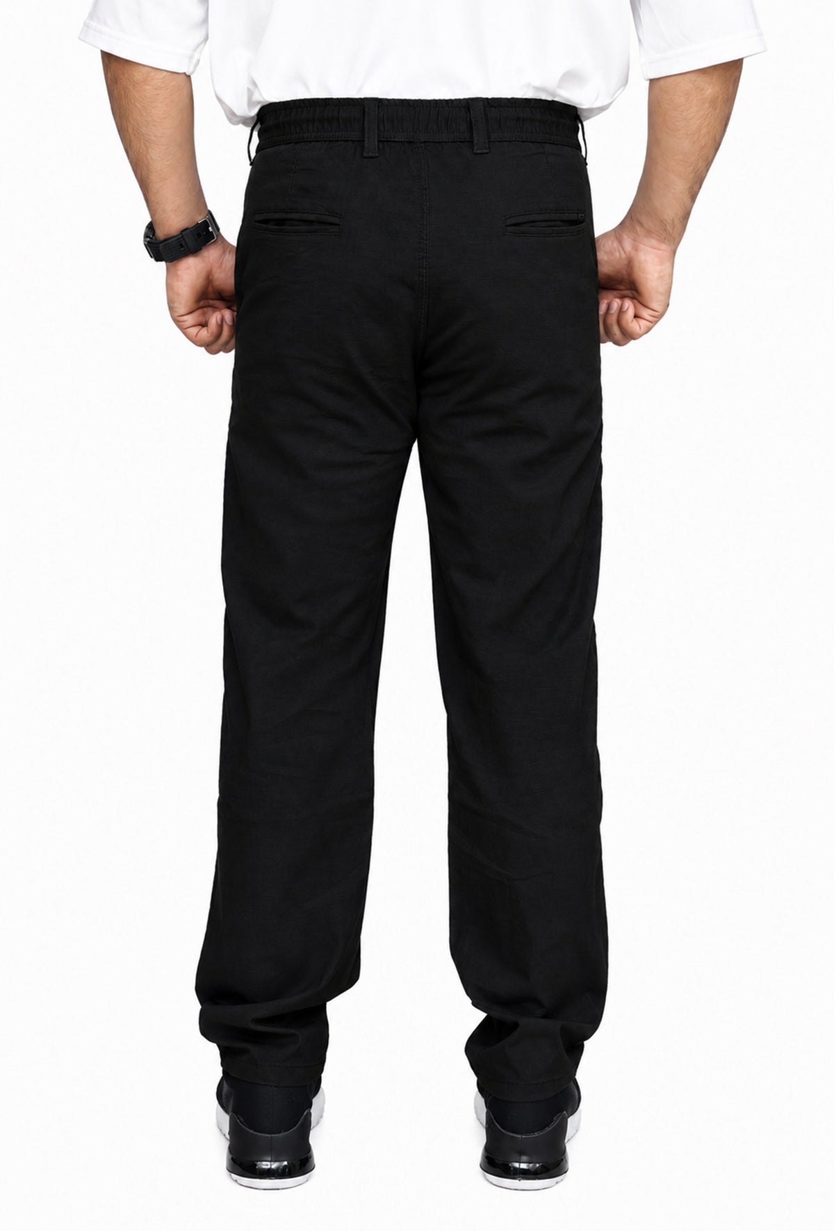 Men's Textured Linen Baggy Trouser – Jet Black