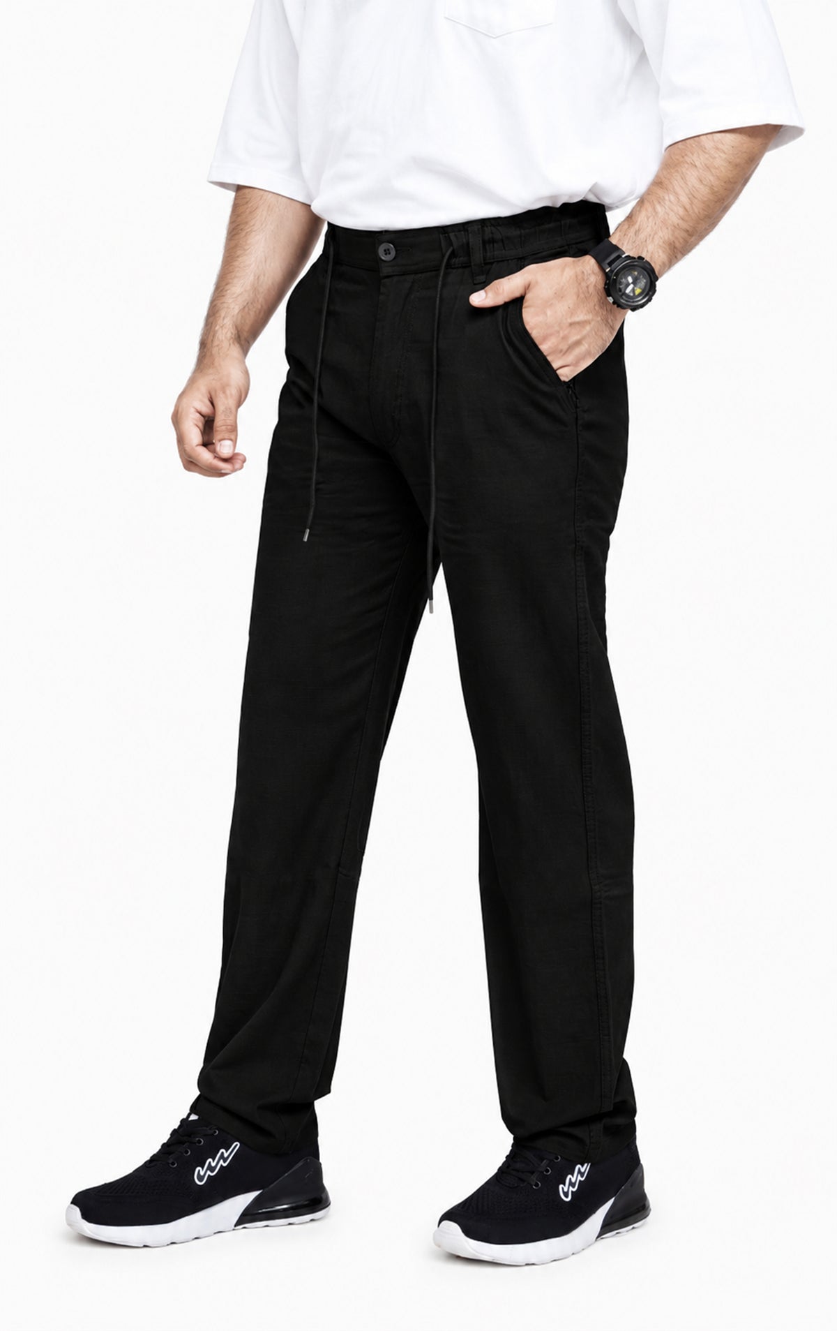 Men's Textured Linen Baggy Trouser – Jet Black