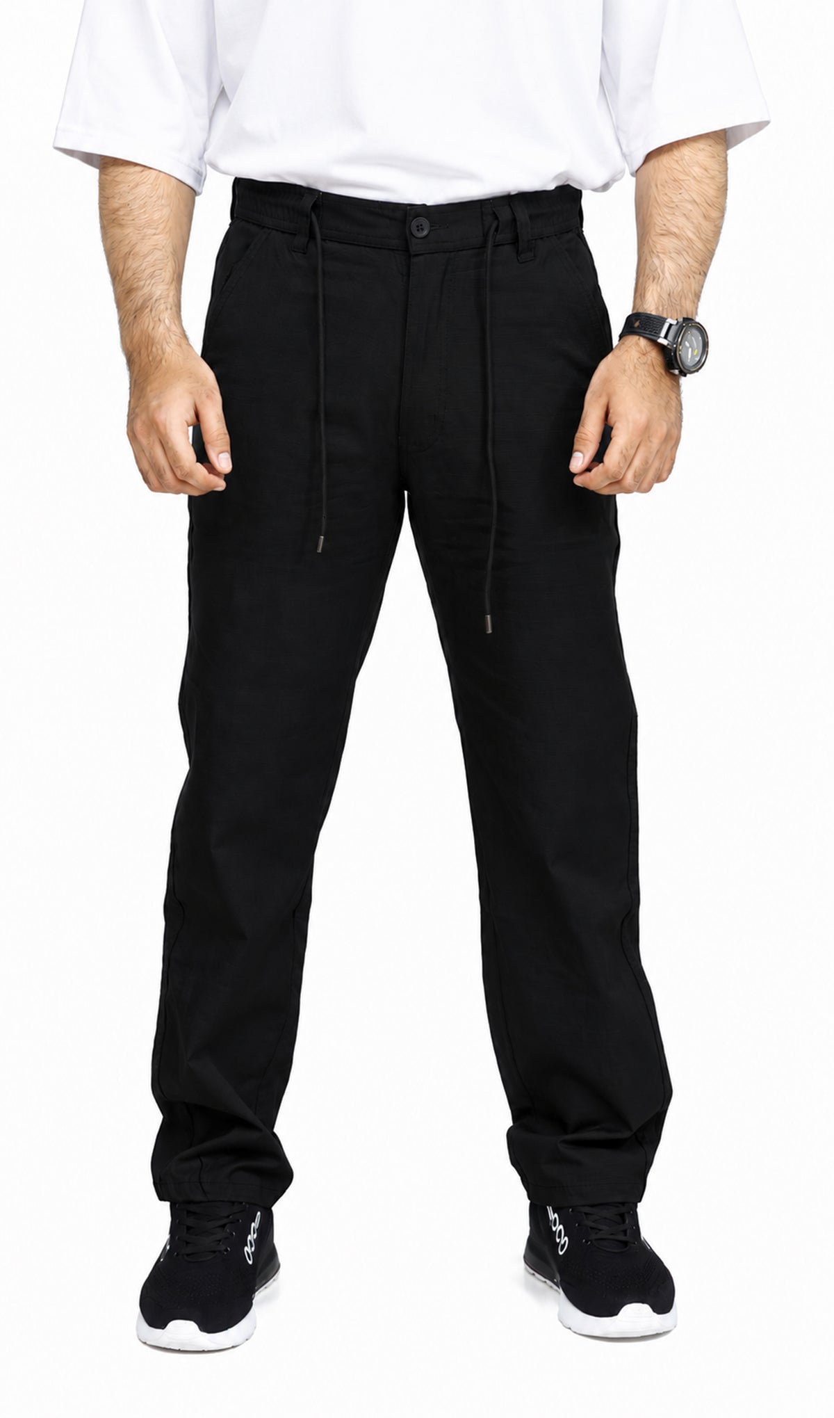 Men's Textured Linen Baggy Trouser – Jet Black