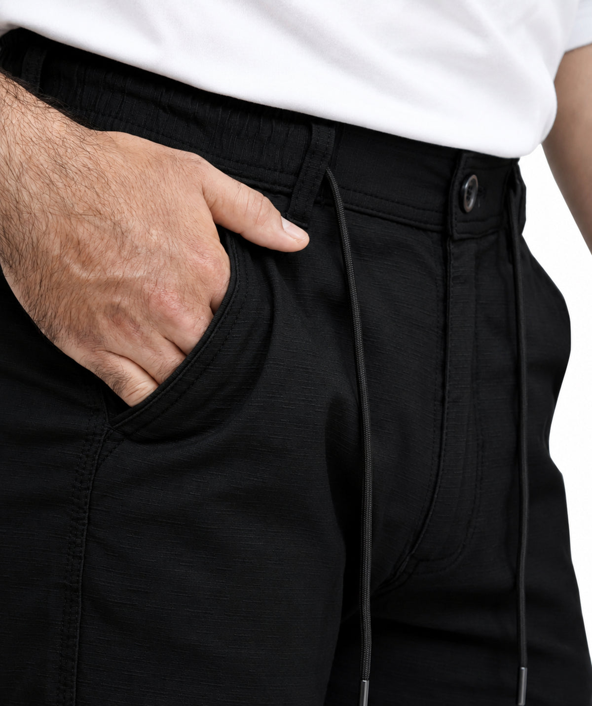 Men's Textured Linen Baggy Trouser – Jet Black