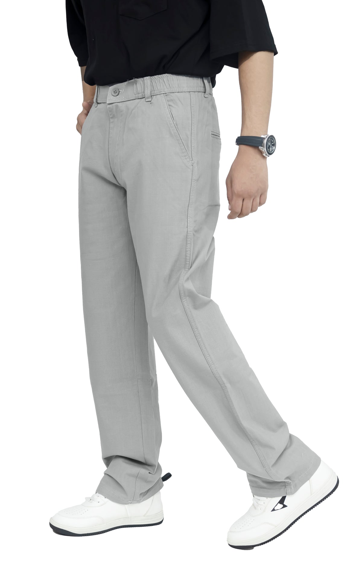 Men's Linen Blend Baggy Fit Trouser – Ice Grey