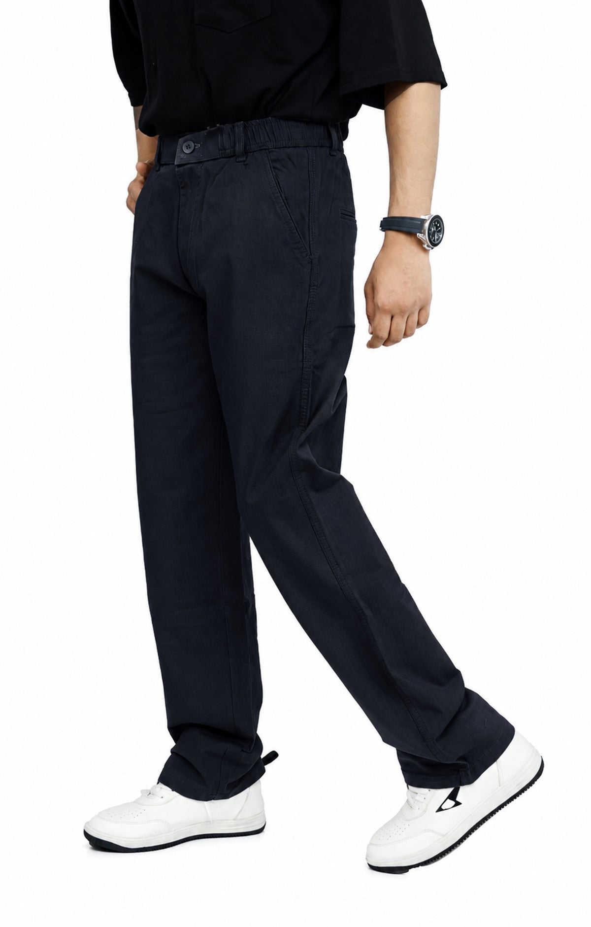 Men's Linen Blend Baggy Fit Trouser – Navy Blue