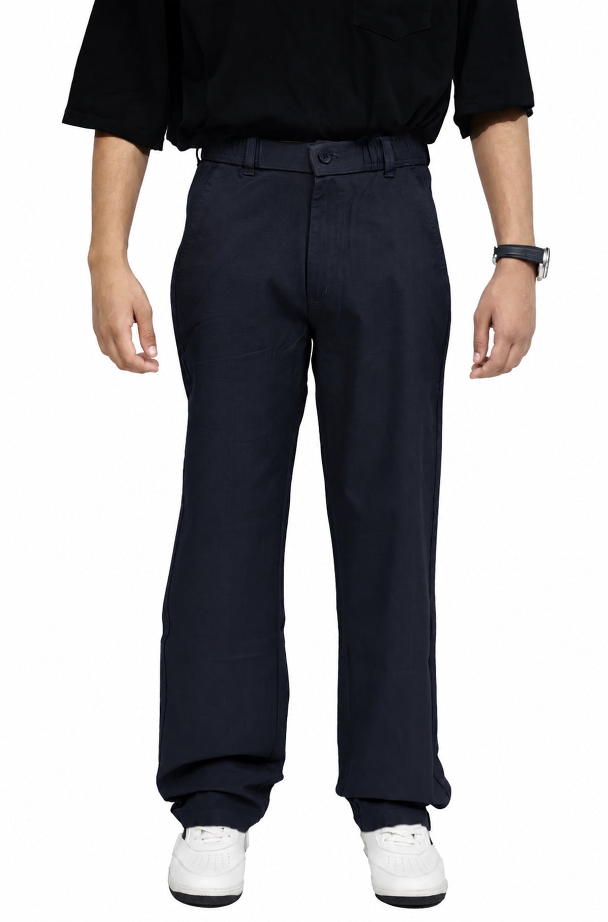 Men's Linen Blend Baggy Fit Trouser – Navy Blue
