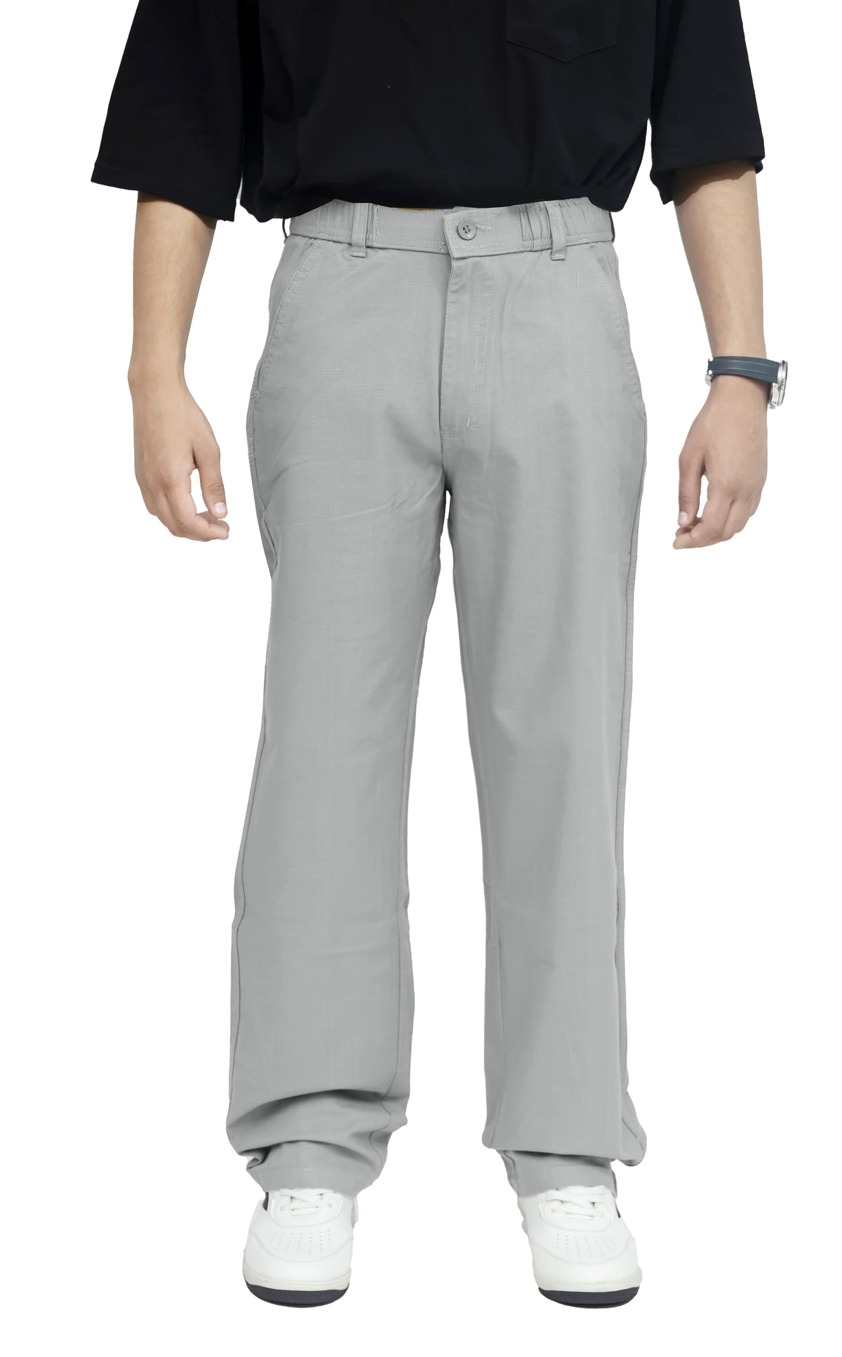 Men's Linen Blend Baggy Fit Trouser – Ice Grey