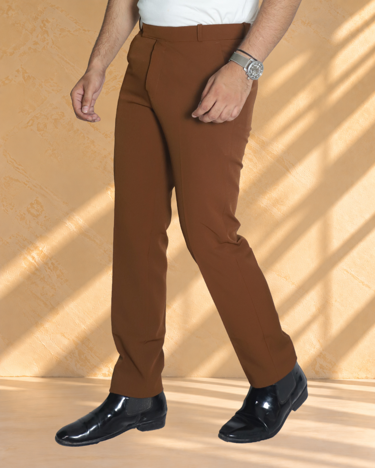 Zlatan LuxeSoft Pants – Caramel Brown | Stretchable & Wrinkle Resistant