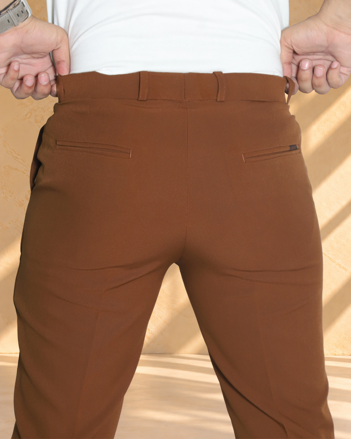 Zlatan LuxeSoft Pants – Caramel Brown | Stretchable & Wrinkle Resistant