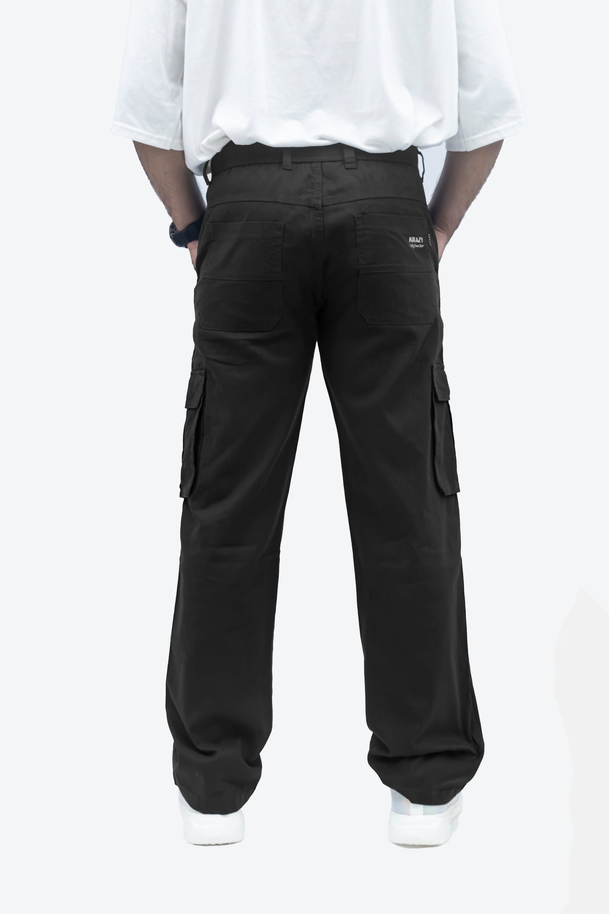 Men's Linen Blend Cargo Pants – 6 Pocket Baggy Fit Trouser (Jet Black)