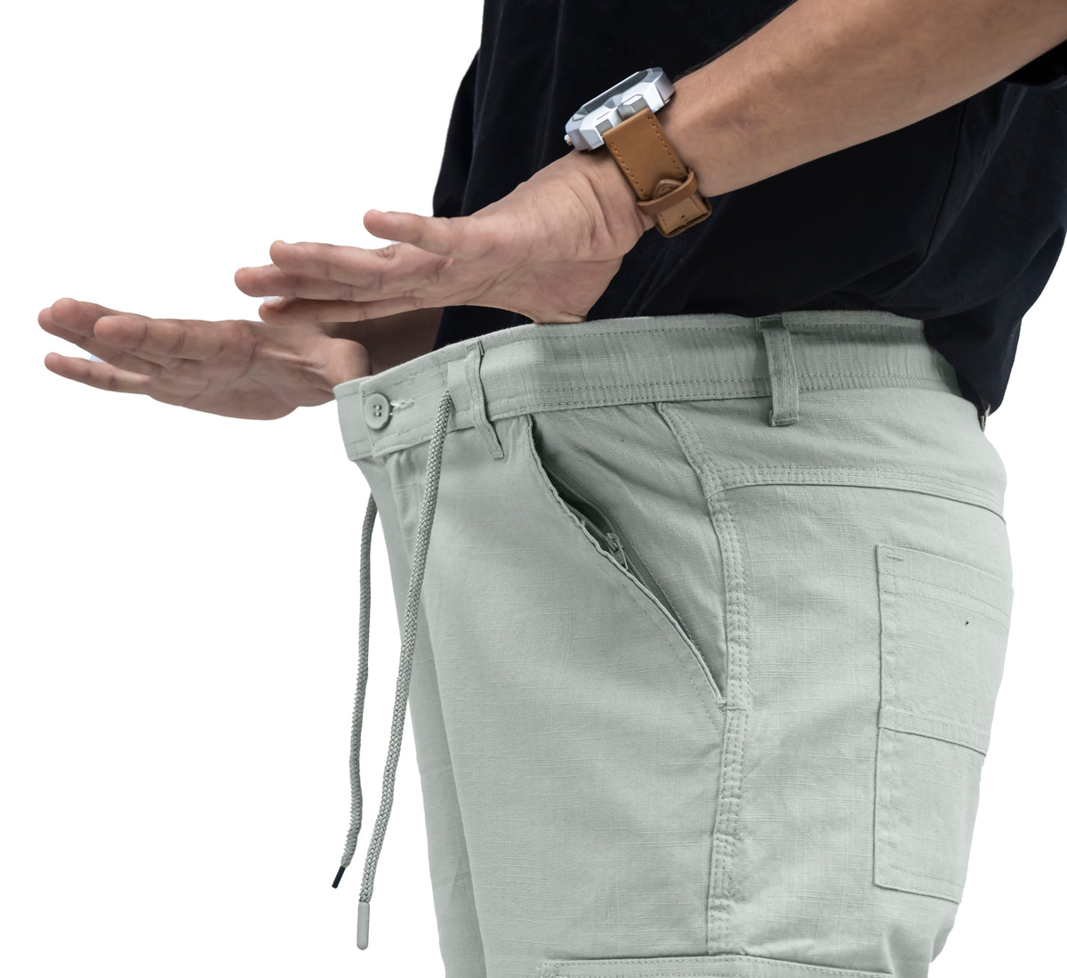 Men's Linen Blend Cargo Pants – 6 Pocket Baggy Fit Trouser (Mint Grey)