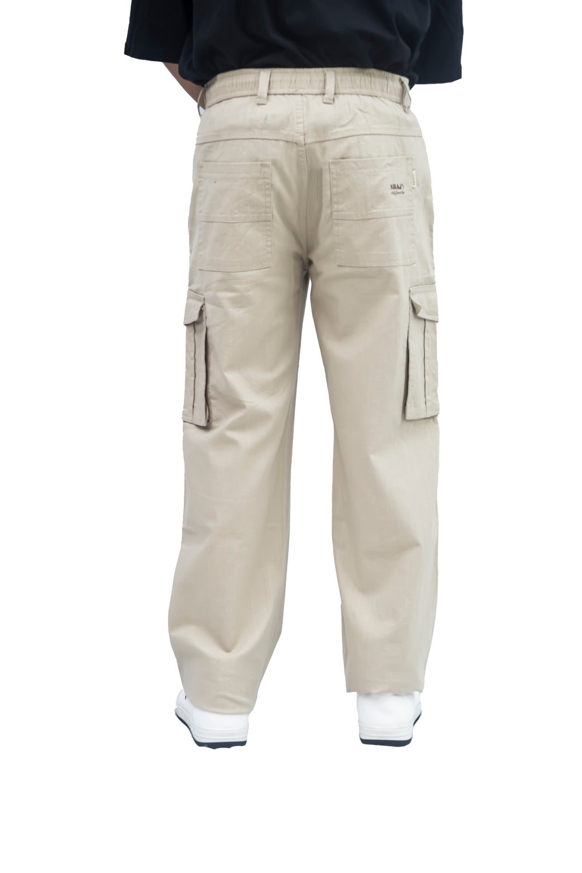 Men's Linen Blend Cargo Pants – 6 Pocket Baggy Fit Trouser (Beige)