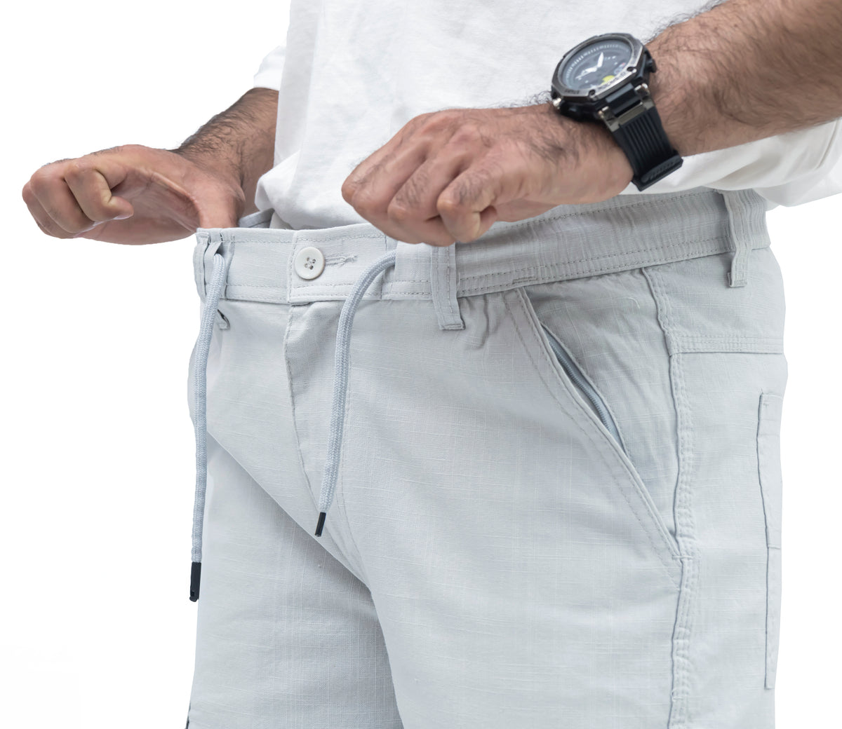 Men's Linen Blend Cargo Pants – 6 Pocket Baggy Fit Trouser (Ice Blue)