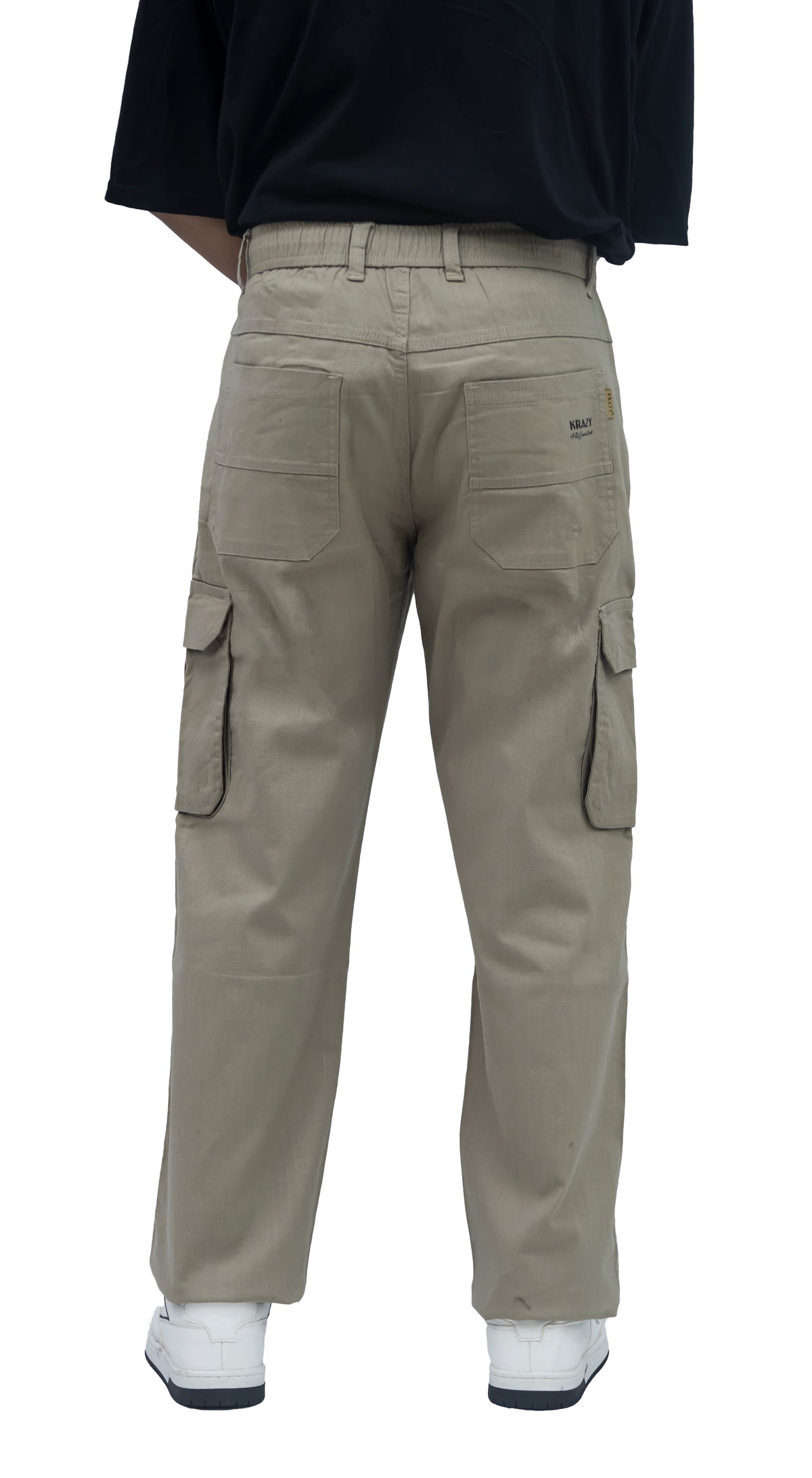 Men's Linen Blend Cargo Pants – 6 Pocket Baggy Fit Trouser (Beige)