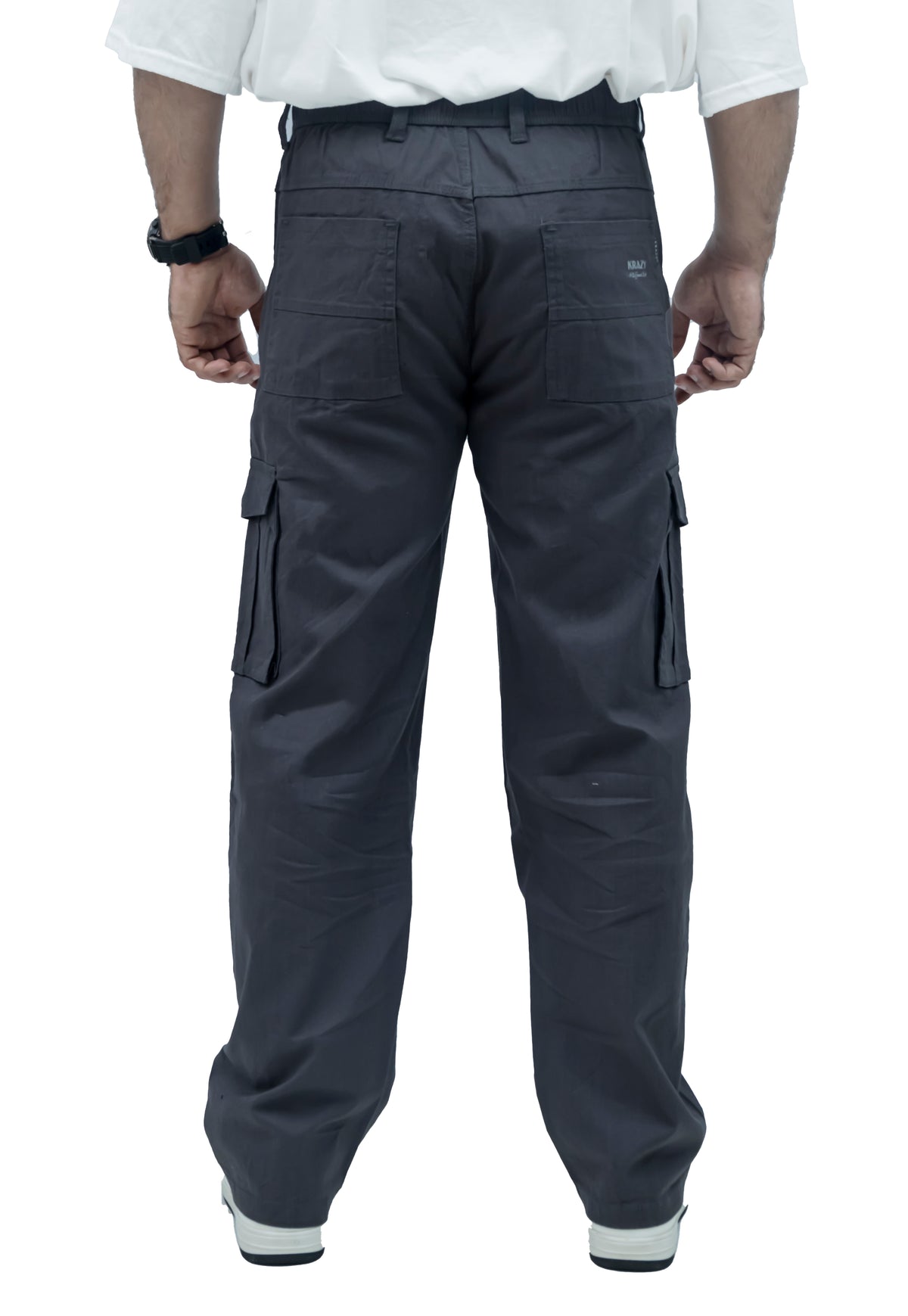 Men's Linen Blend Cargo Pants – 6 Pocket Baggy Fit Trouser (Charcoal Black)