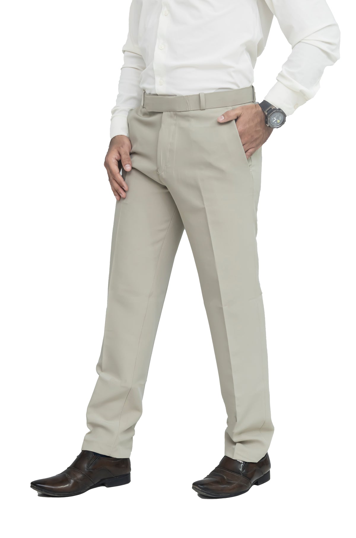 Men's Formal Trouser – Polyester Spandex/Lycra Fabric | Classic Formal Fit Pant (Ivory Beige)