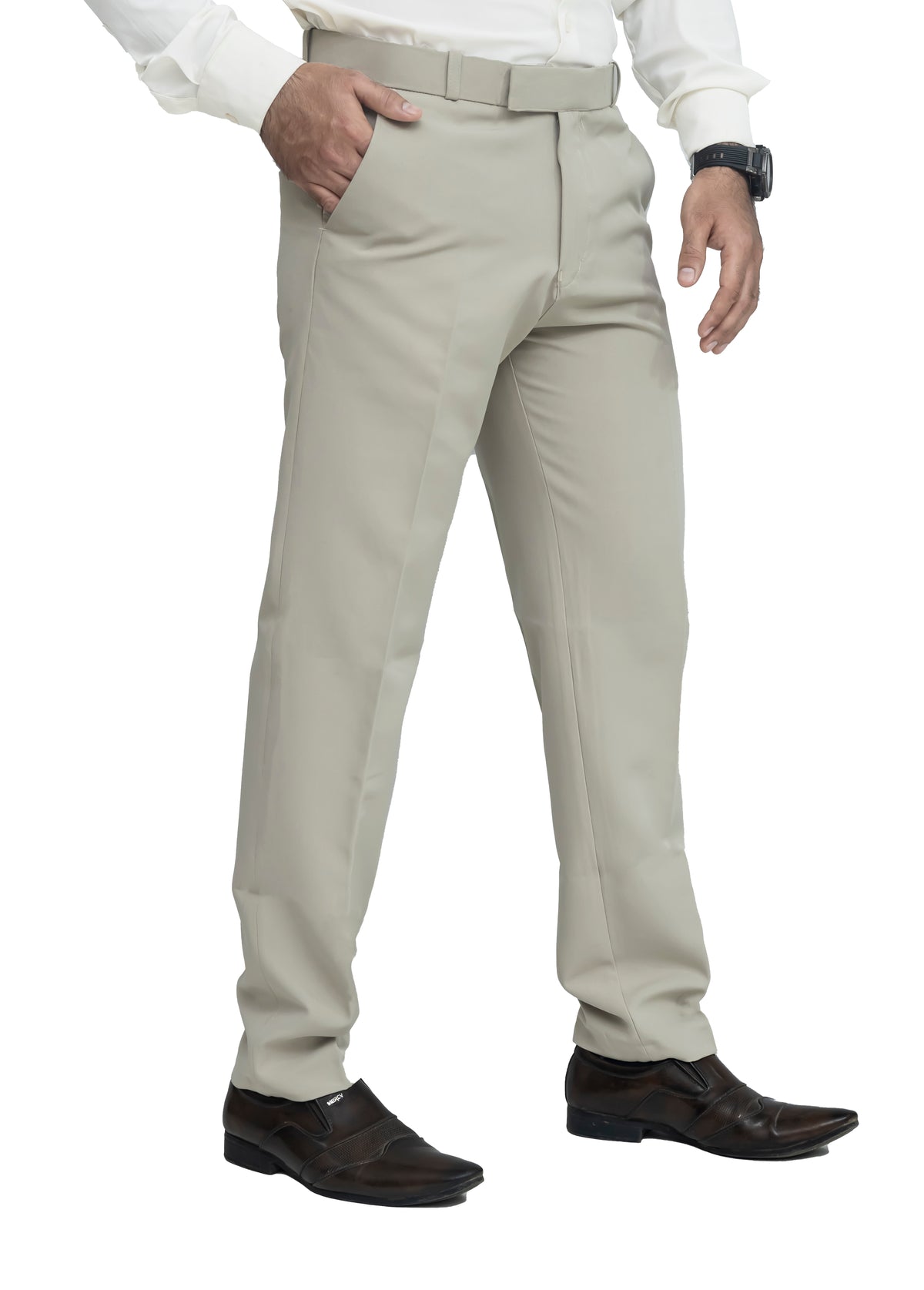 Men's Formal Trouser – Polyester Spandex/Lycra Fabric | Classic Formal Fit Pant (Ivory Beige)