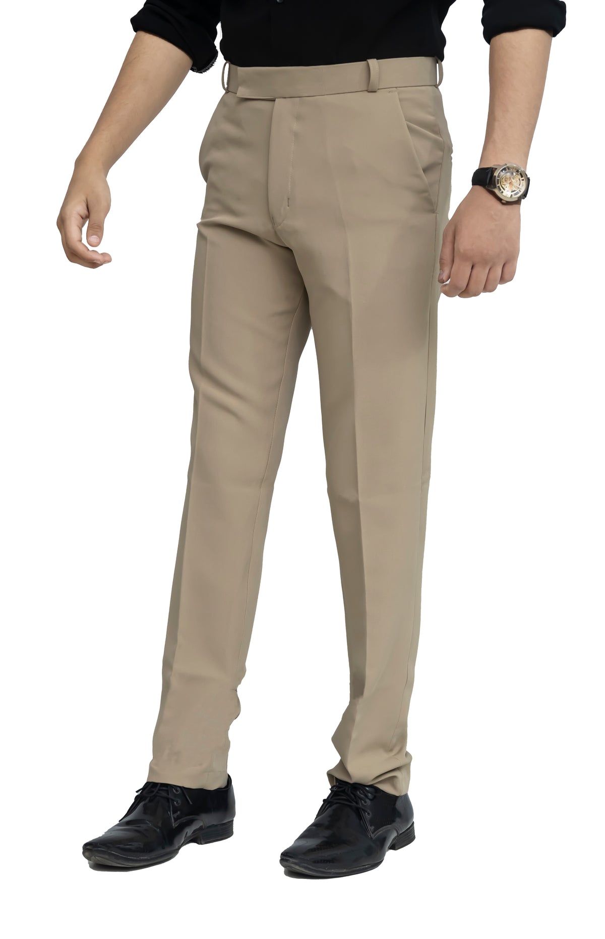 Men's Formal Trouser – Polyester Spandex/Lycra Fabric | Classic Formal Fit Pant (Khaki Beige)