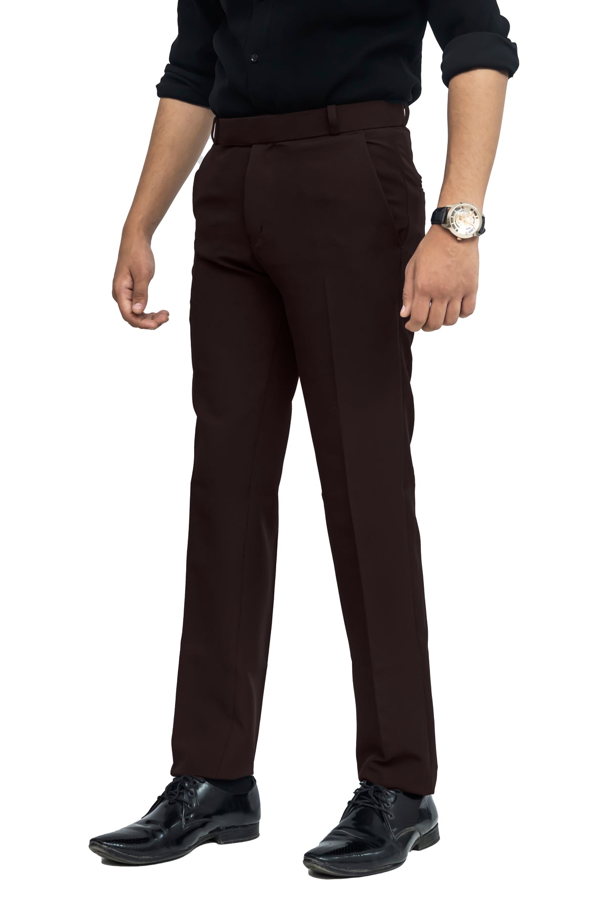 Men's Formal Trouser – Polyester Spandex/Lycra Fabric | Classic Formal Fit Pant (Coffee Brown)
