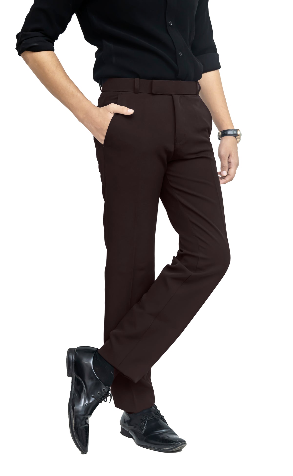 Men's Formal Trouser – Polyester Spandex/Lycra Fabric | Classic Formal Fit Pant (Coffee Brown)