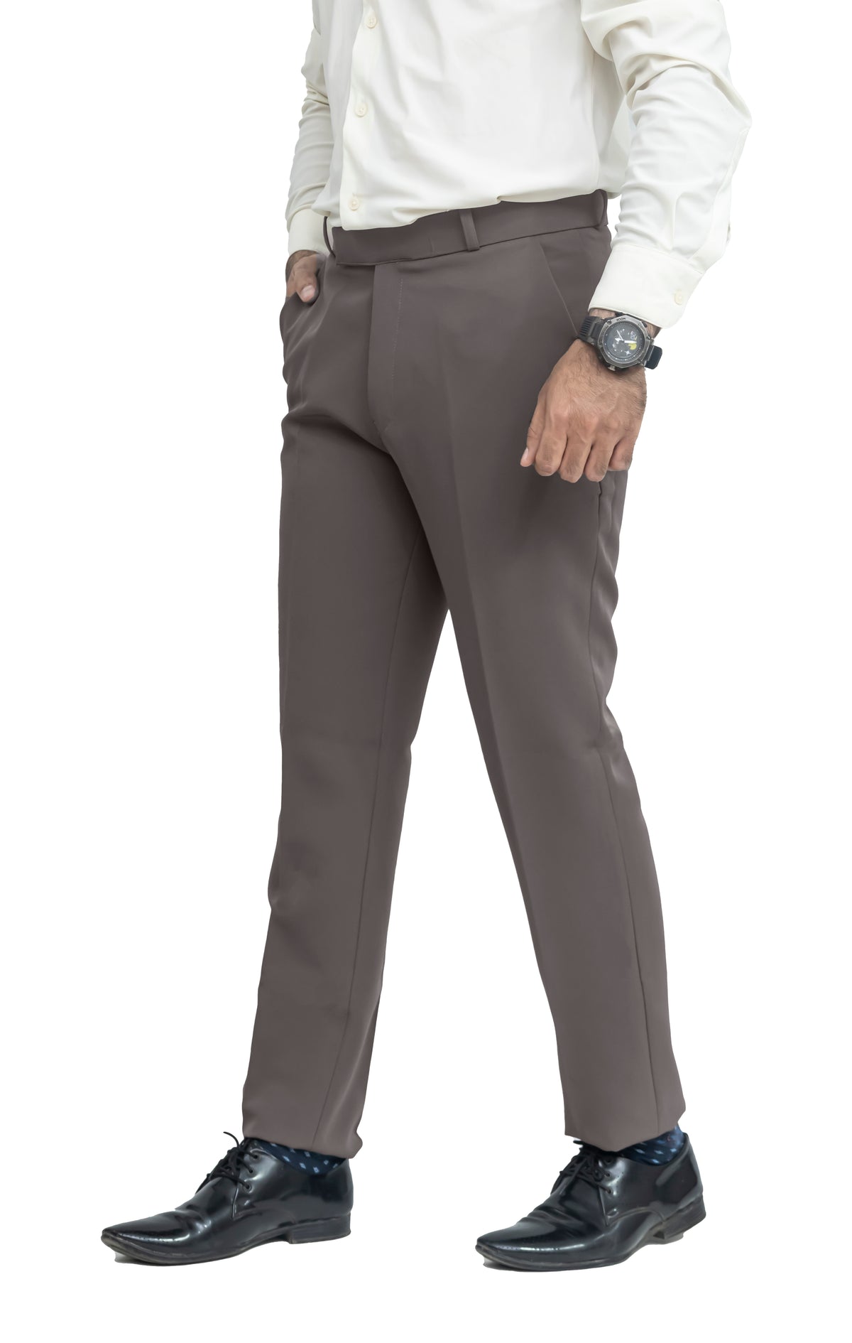 Men's Formal Trouser – Polyester Spandex/Lycra Fabric | Classic Formal Fit Pant (Taupe Brown)