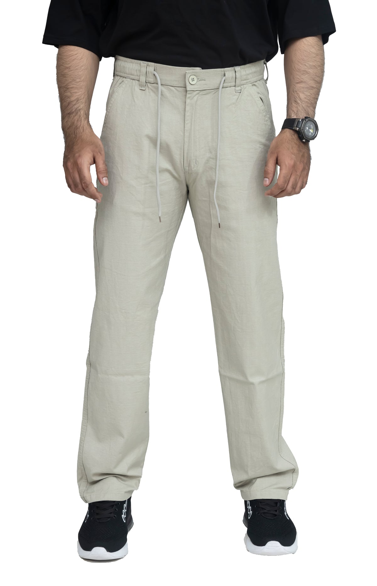 Men's Baggy Trouser – Textured Linen Fabric | Relaxed Baggy Fit Pant (Sage Beige)