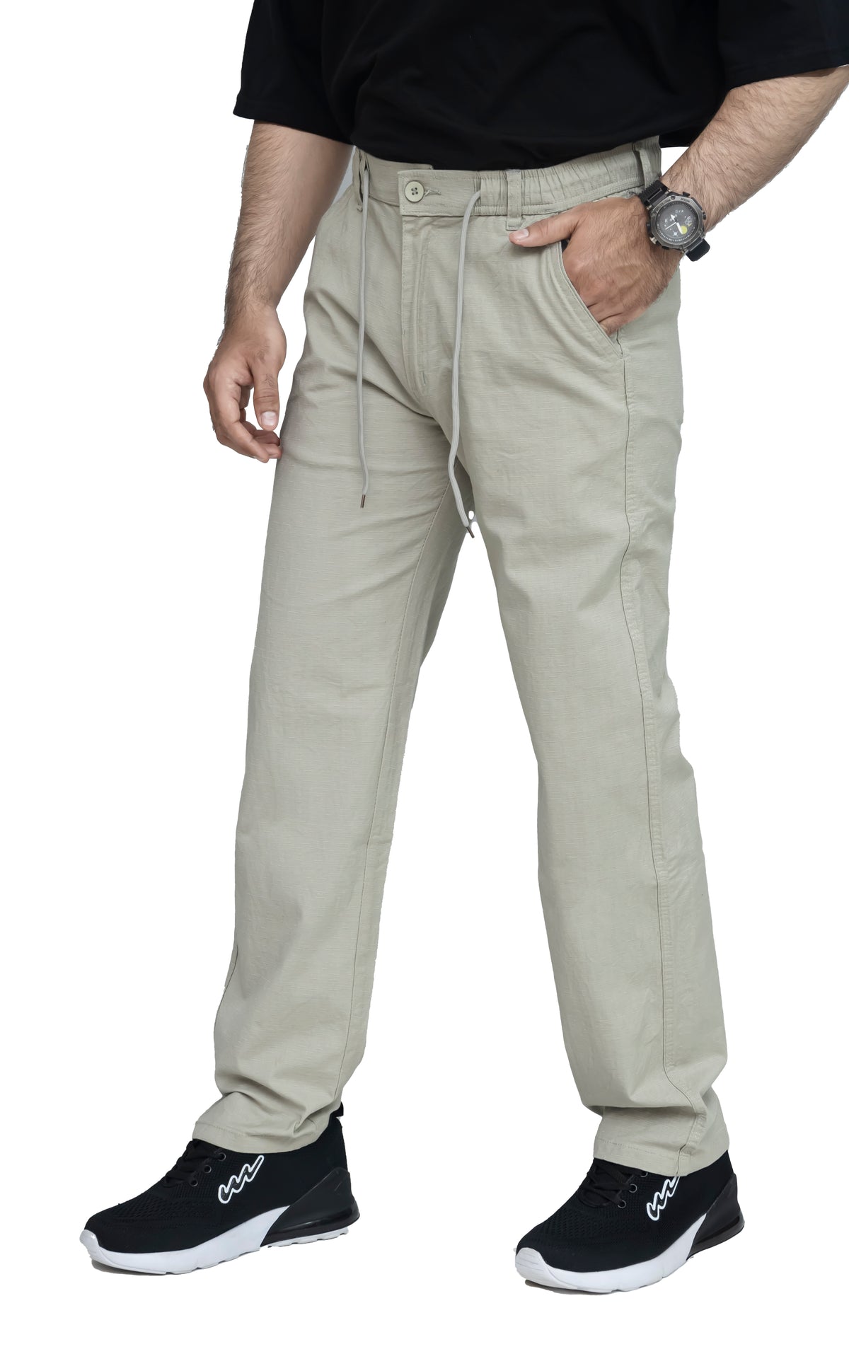 Men's Baggy Trouser – Textured Linen Fabric | Relaxed Baggy Fit Pant (Sage Beige)