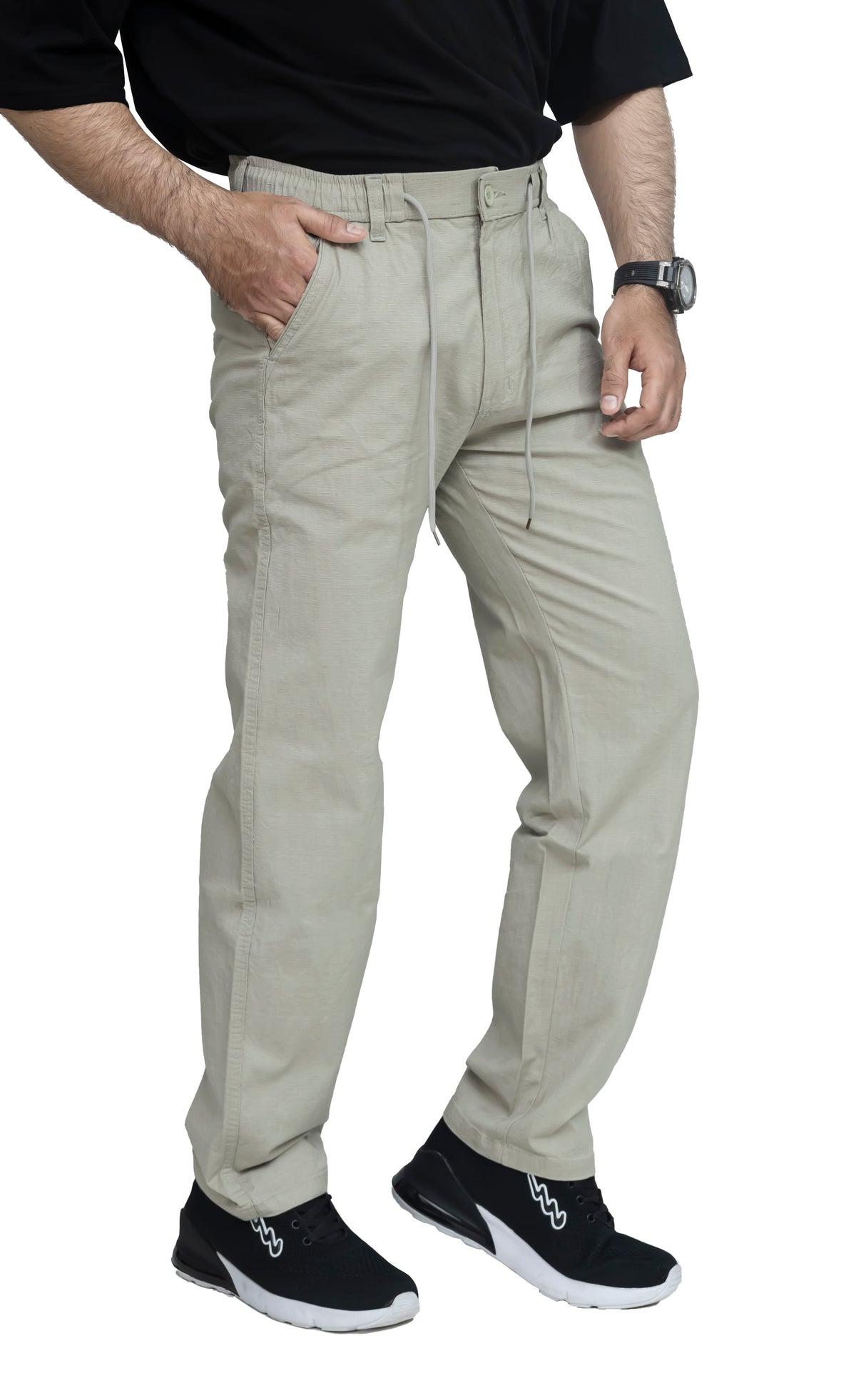 Men's Baggy Trouser – Textured Linen Fabric | Relaxed Baggy Fit Pant (Sage Beige)
