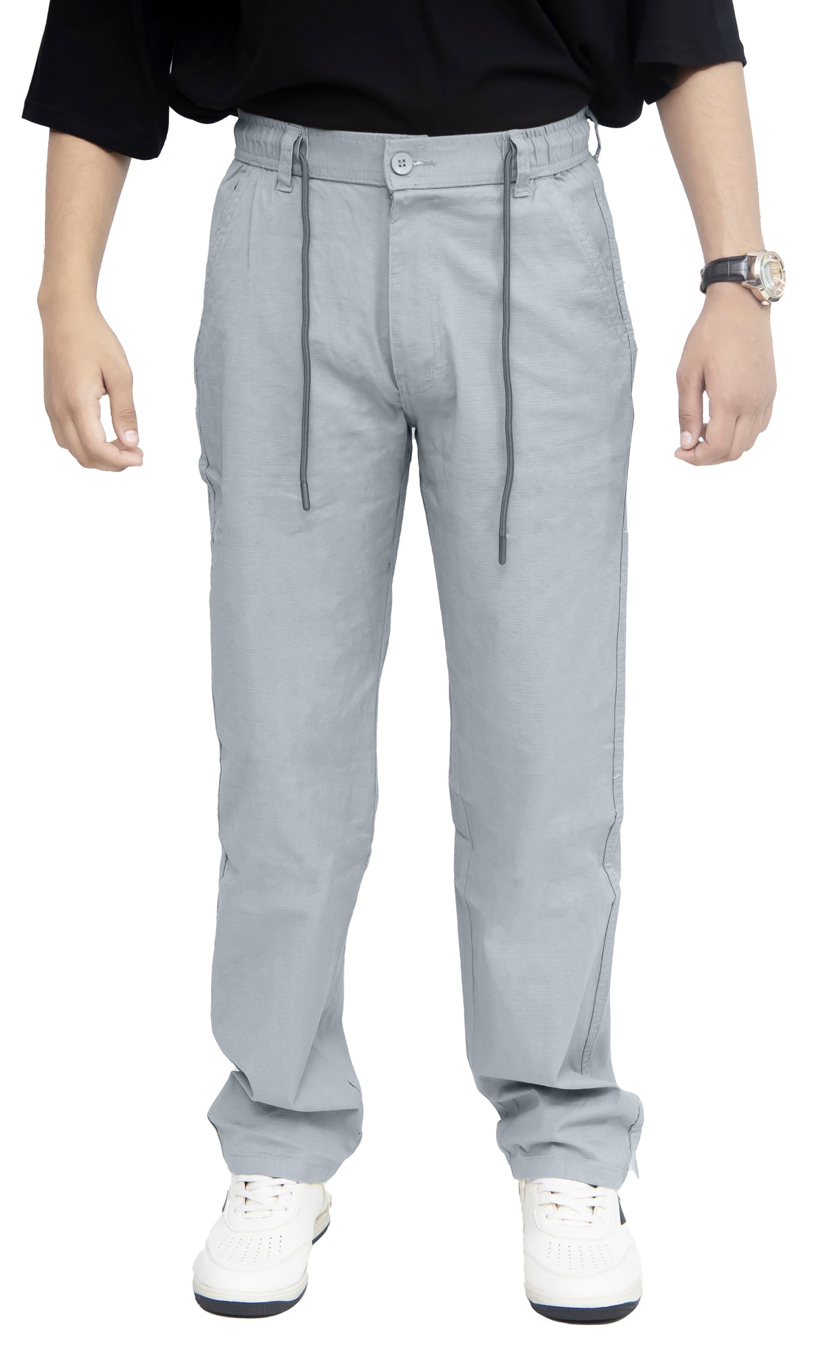 Men's Linen Blend Cargo Pants – 6 Pocket Baggy Fit Trouser (Ice Blue)
