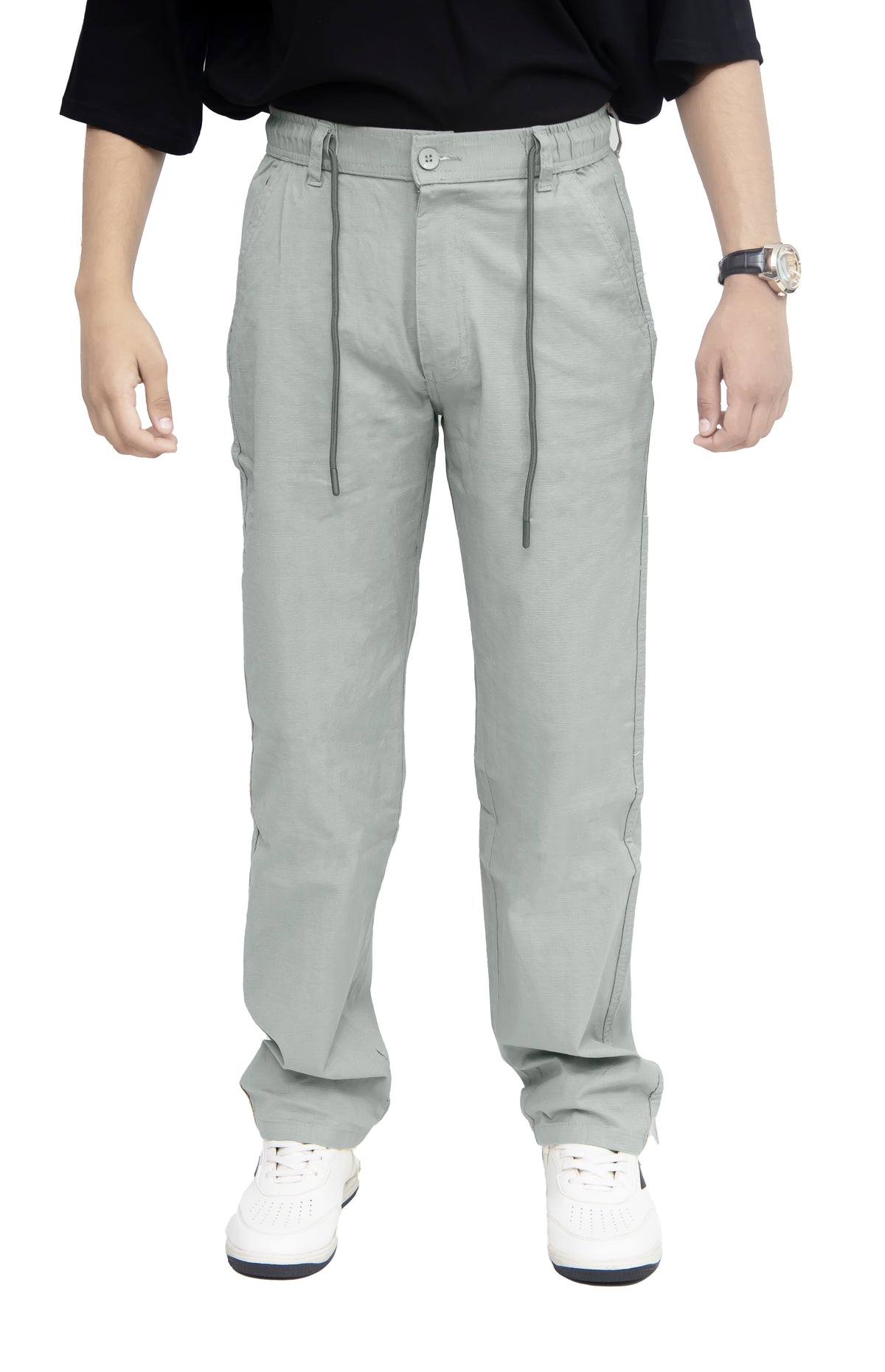 Men's Linen Blend Cargo Pants – 6 Pocket Baggy Fit Trouser (Mint Grey)