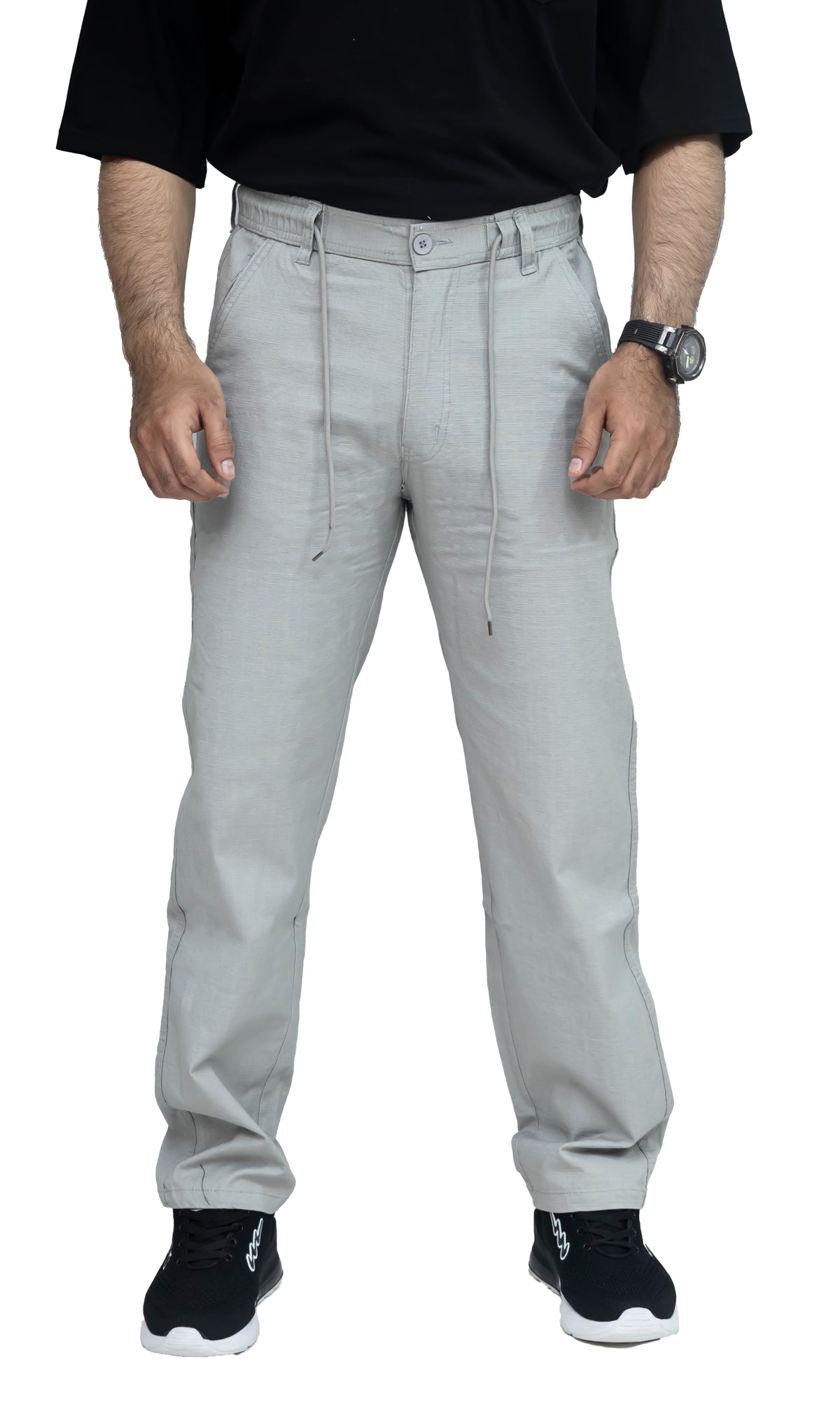 Men's Textured Linen Baggy Trouser – Ice Grey