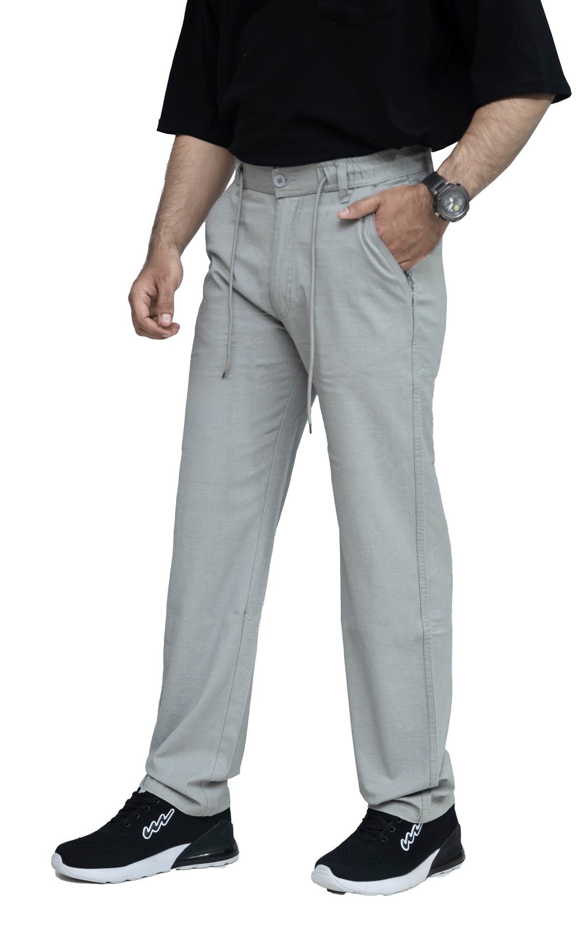 Men's Textured Linen Baggy Trouser – Ice Grey