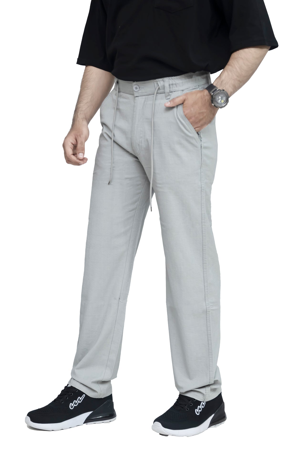Men's Textured Linen Baggy Trouser – Mist Grey