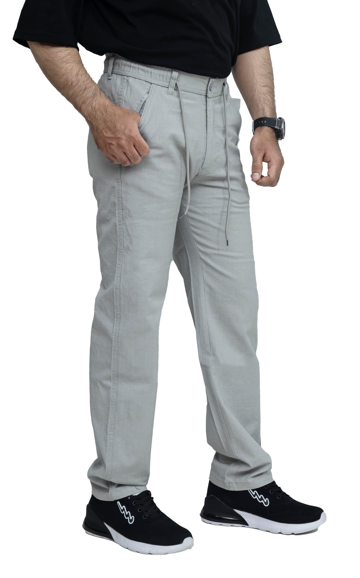 Men's Textured Linen Baggy Trouser – Ice Grey