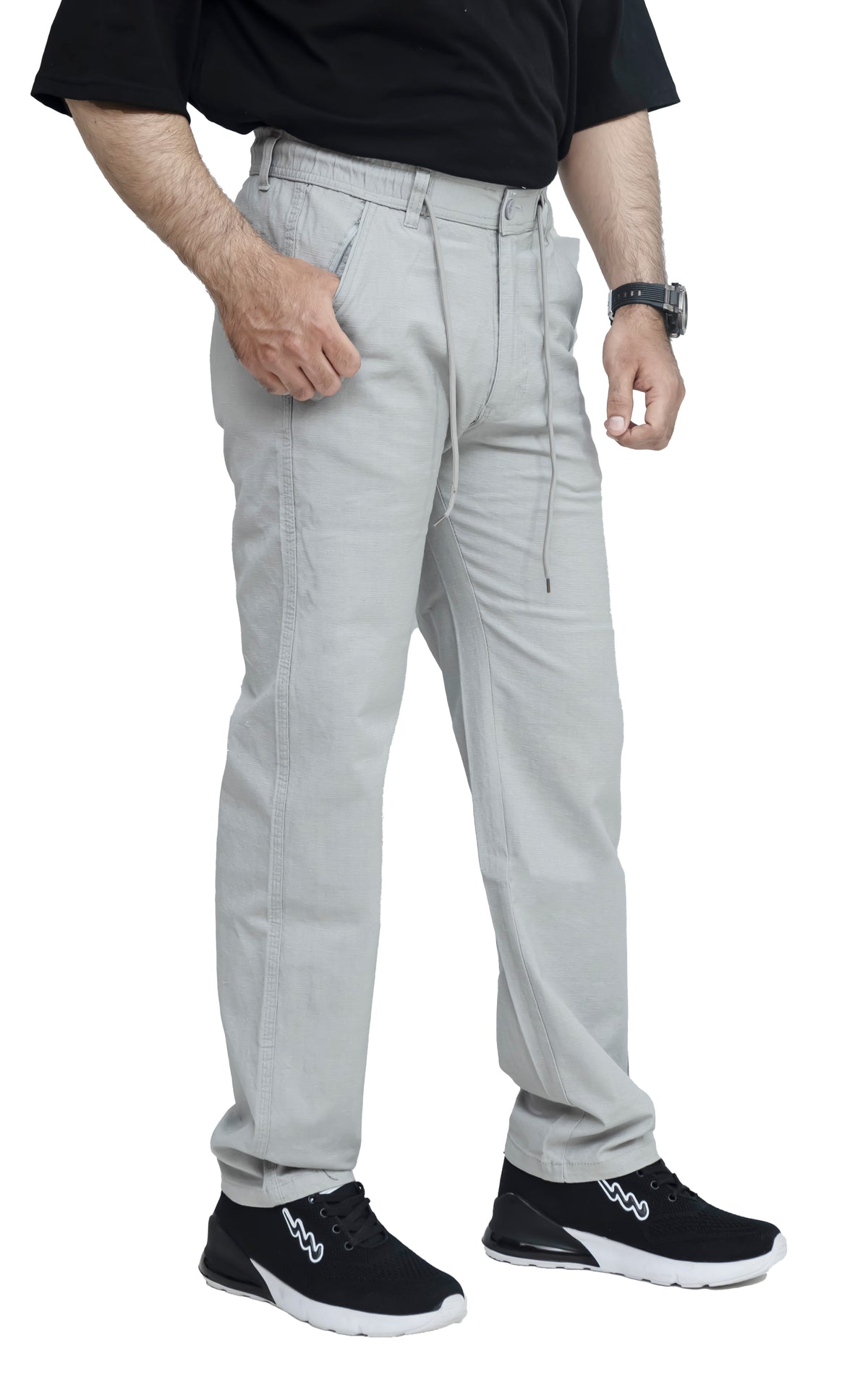 Men's Textured Linen Baggy Trouser – Mist Grey
