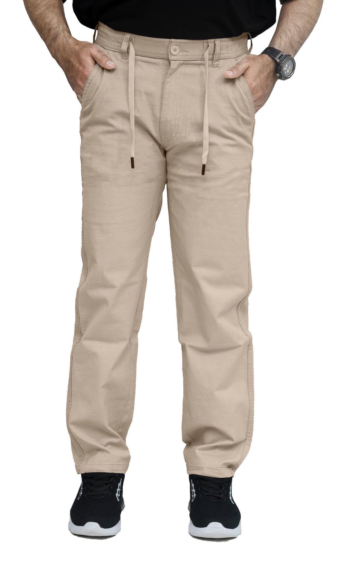 Men's Textured Linen Baggy Trouser – Sand Beige