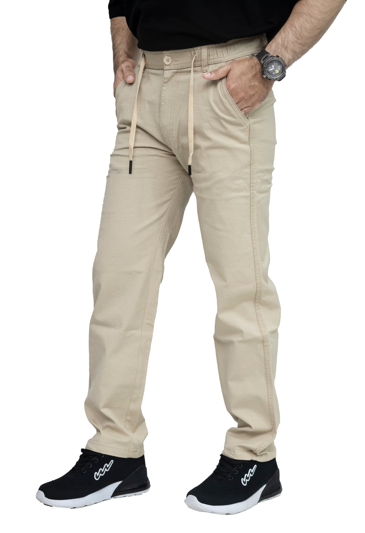 Men's Textured Linen Baggy Trouser – Light Beige