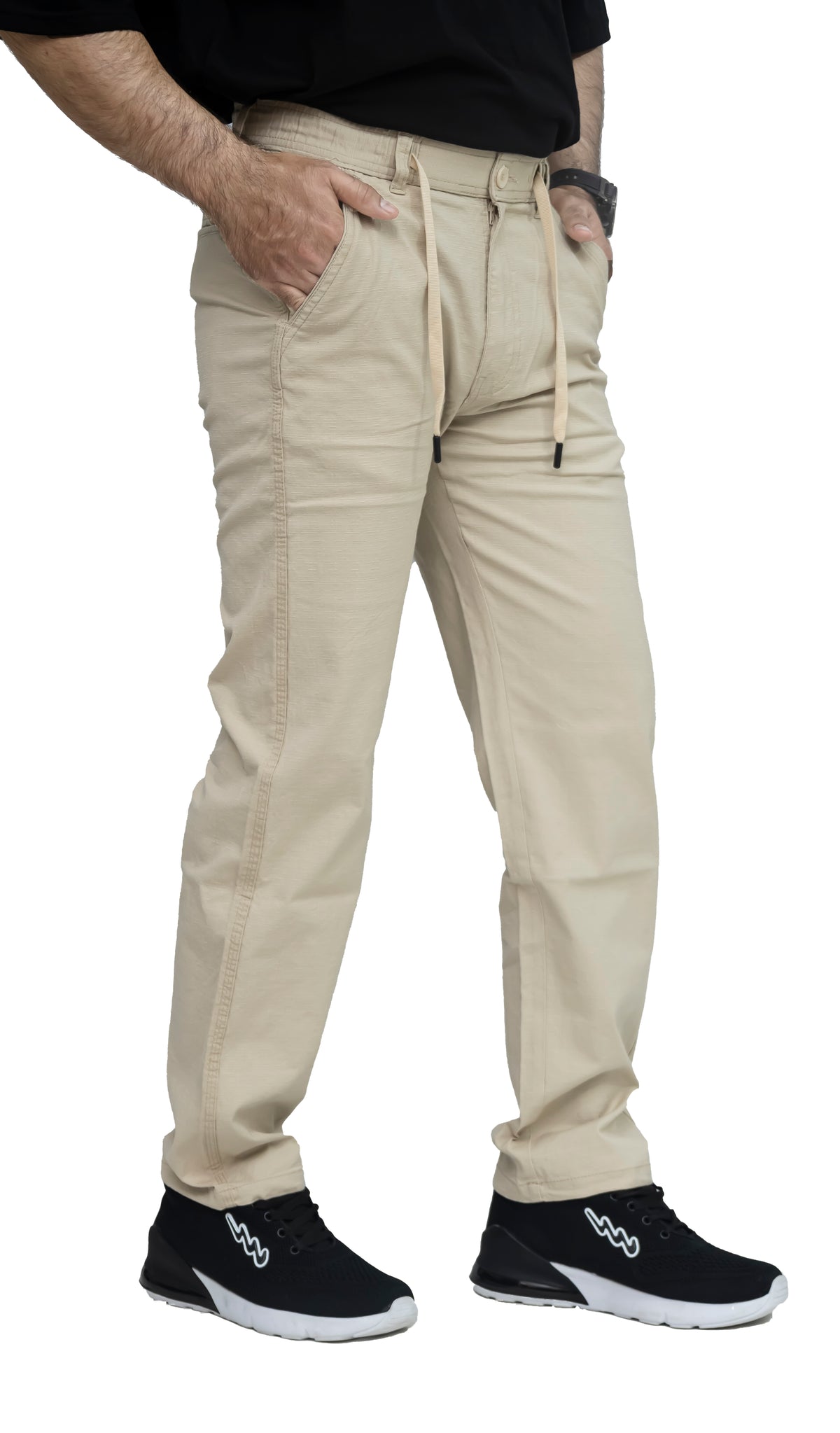 Men's Textured Linen Baggy Trouser – Light Beige