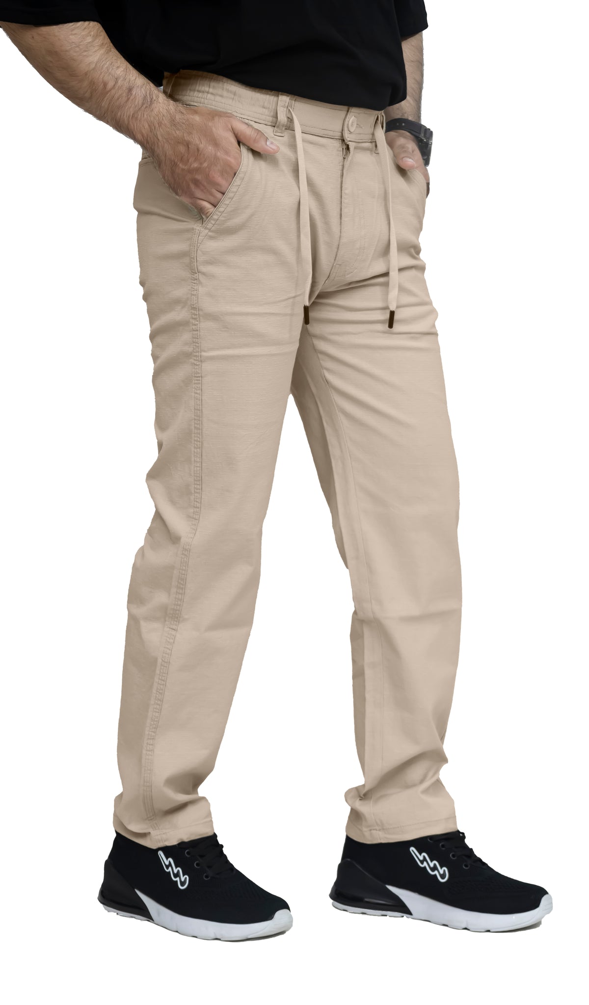 Men's Textured Linen Baggy Trouser – Sand Beige