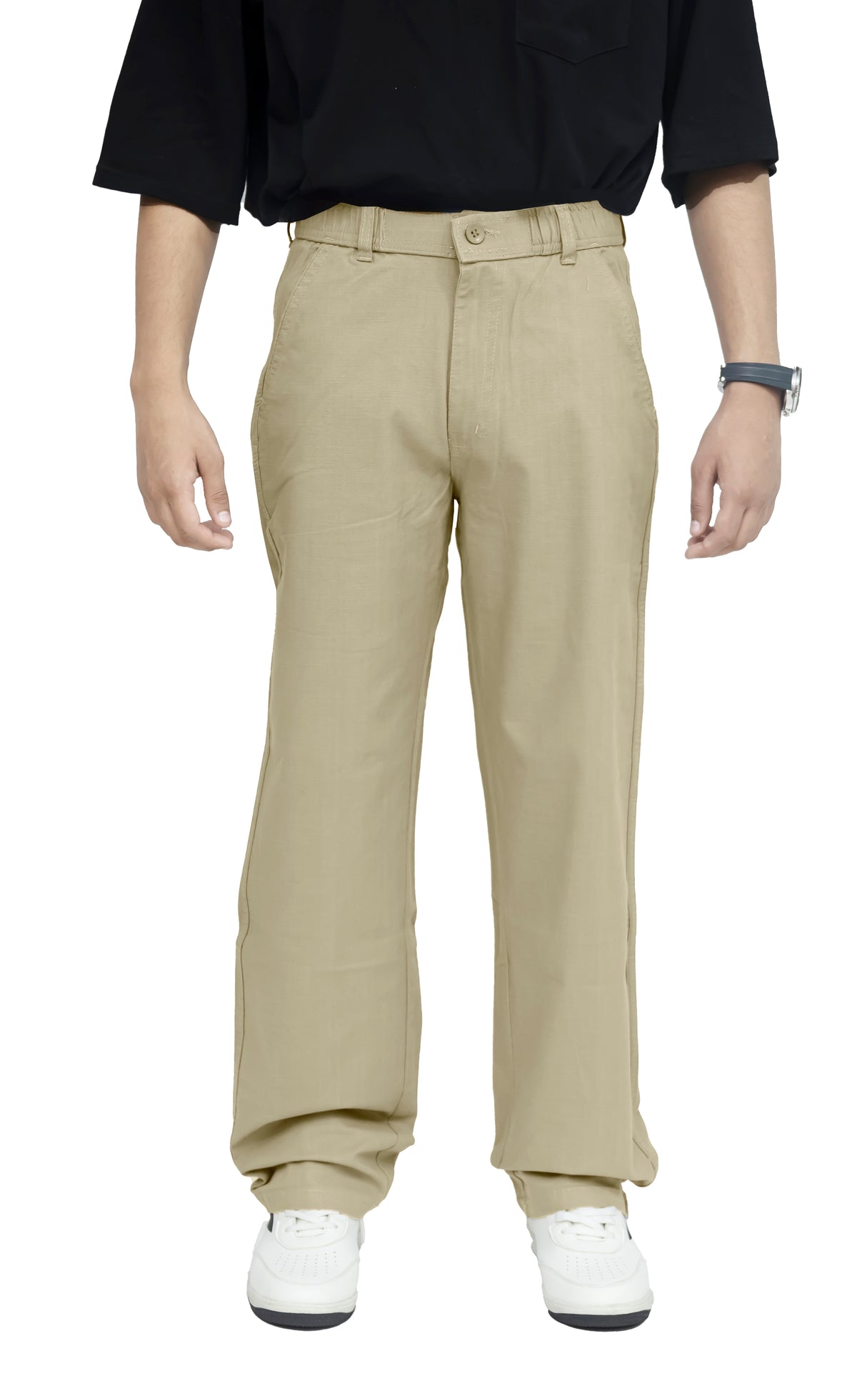 Men's Linen Blend Baggy Fit Trouser – Khaki Beige