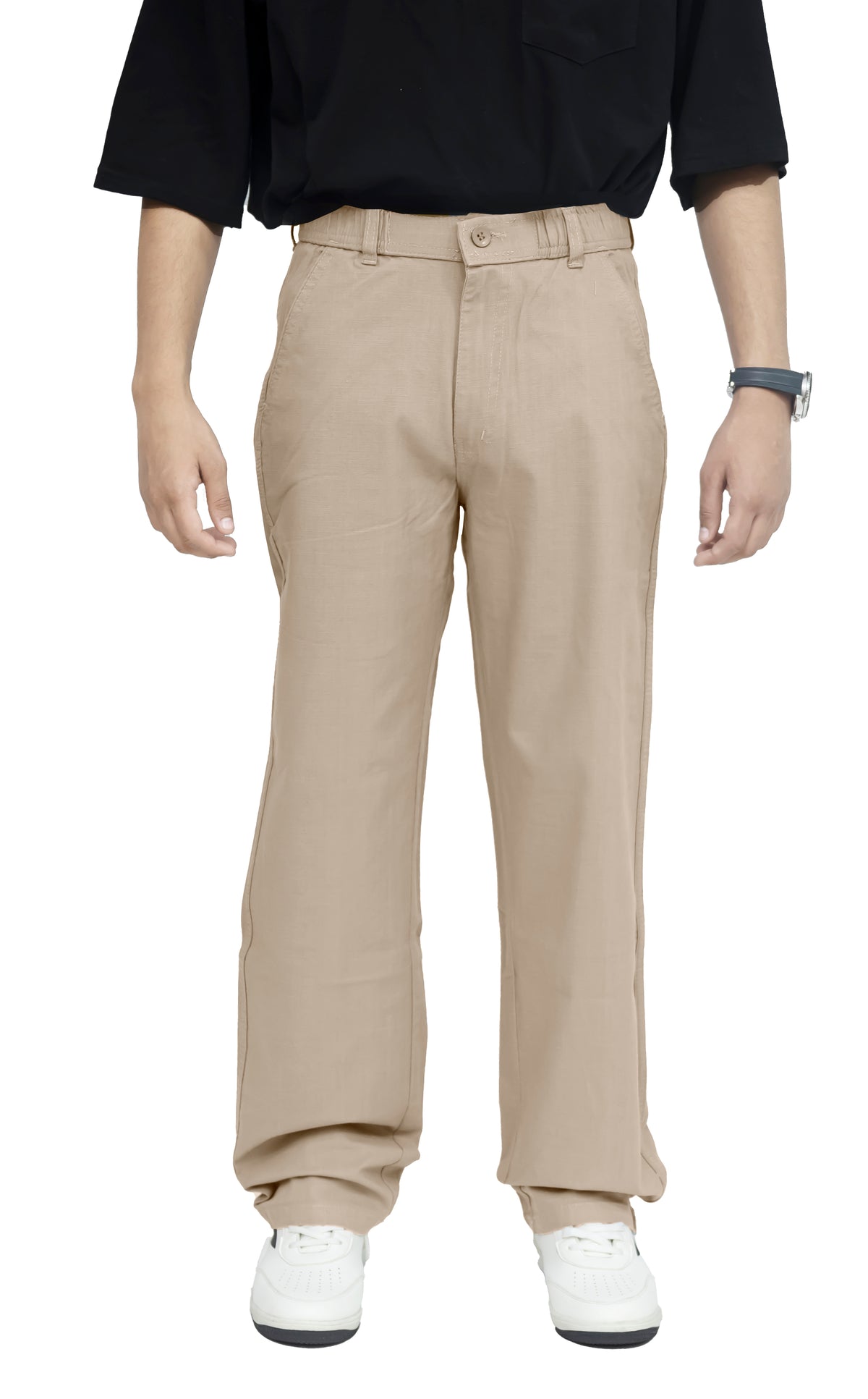 Men's Linen Blend Baggy Fit Trouser – Sand Beige