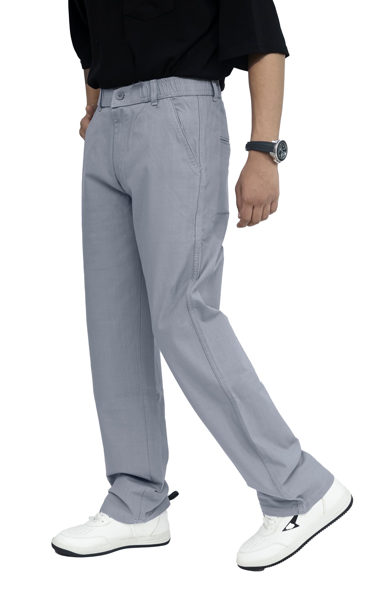 Men's Linen Blend Baggy Fit Trouser – Steel Grey