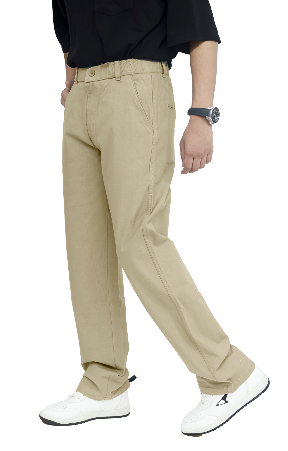 Men's Linen Blend Baggy Fit Trouser – Khaki Beige