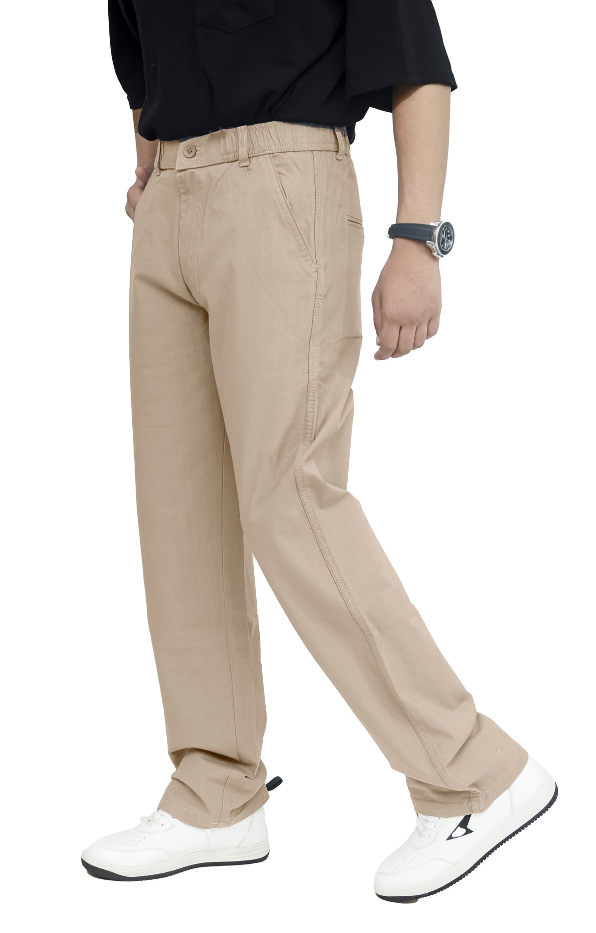 Men's Linen Blend Baggy Fit Trouser – Sand Beige