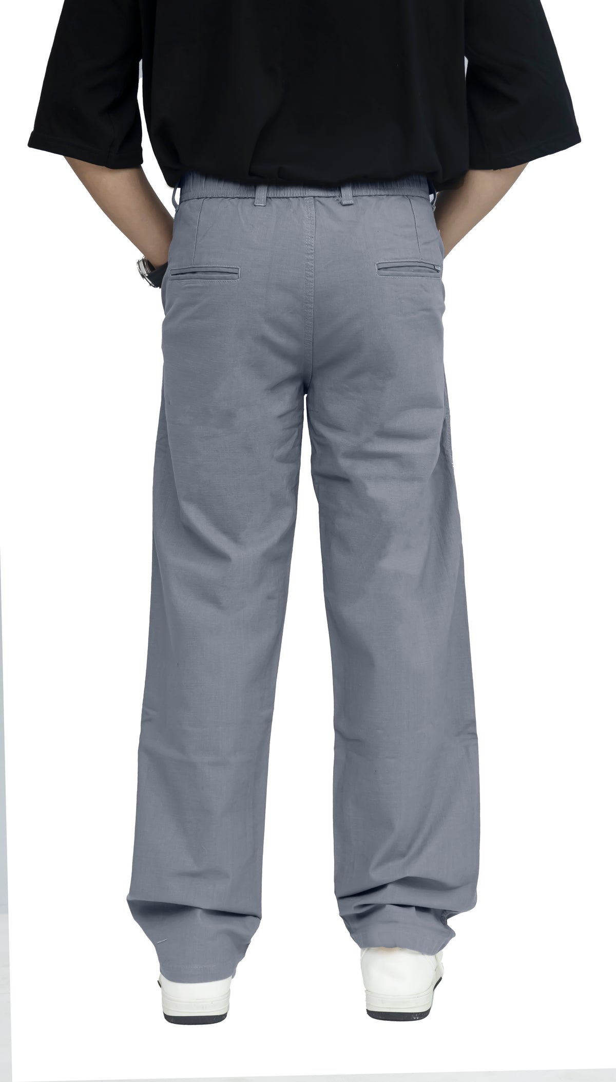 Men's Linen Blend Baggy Fit Trouser – Steel Grey
