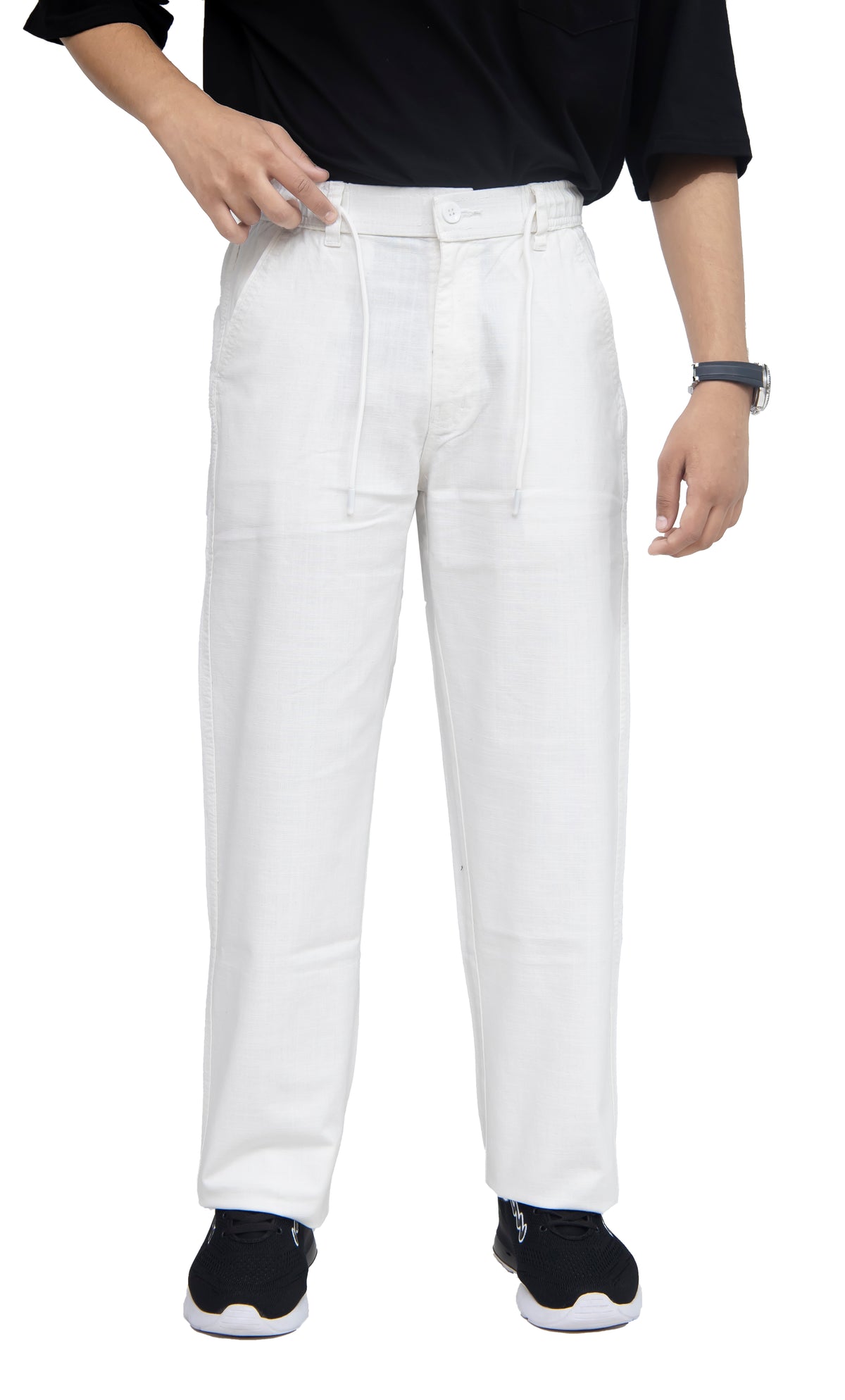 BAGGY-4 Men's Linen Blend Baggy Fit Trouser – Pure White