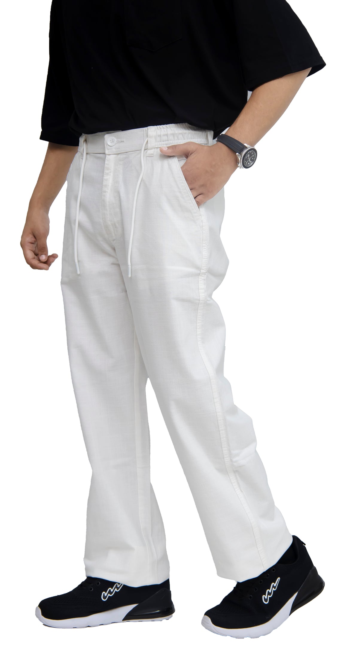 BAGGY-4 Men's Linen Blend Baggy Fit Trouser – Pure White