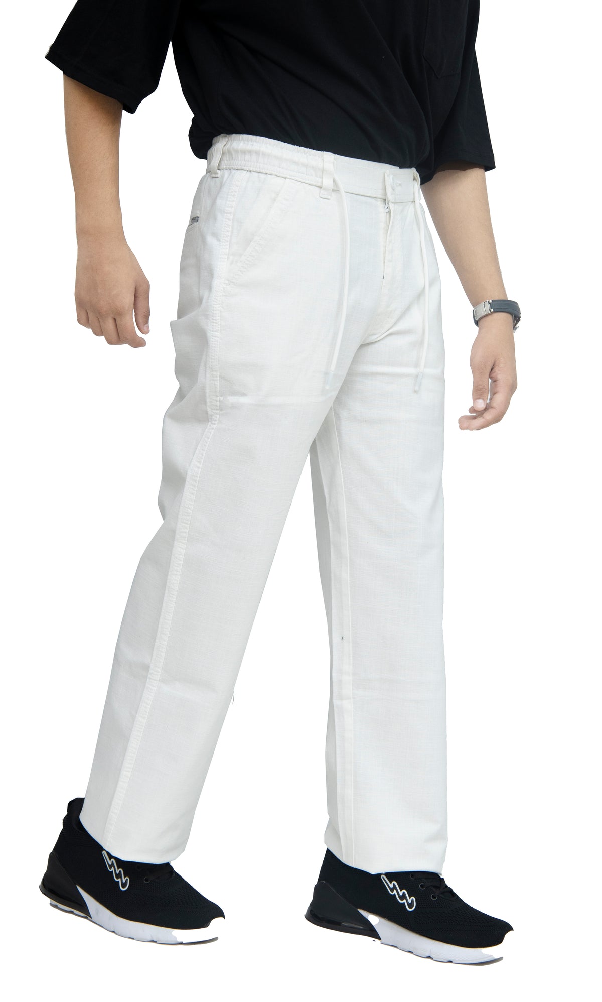 BAGGY-4 Men's Linen Blend Baggy Fit Trouser – Pure White