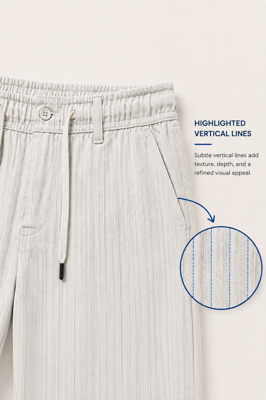 Men’s Textured Stripe Comfort Trousers (White)