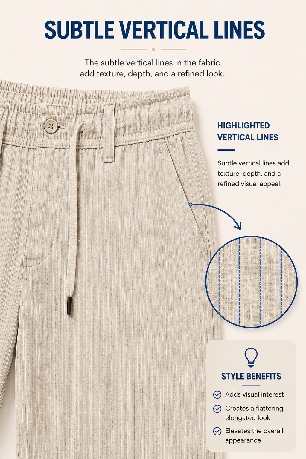 Men’s Textured Stripe Comfort Trousers (Beige)