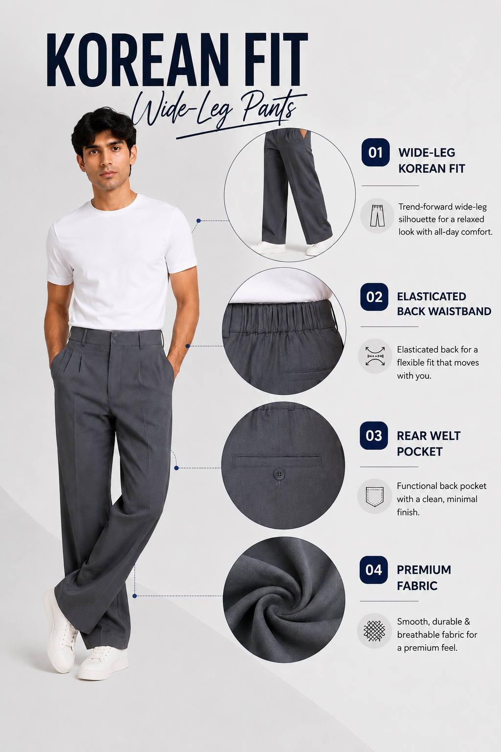 KOREAN WIDE LEG PANTS- STEEL SLATE