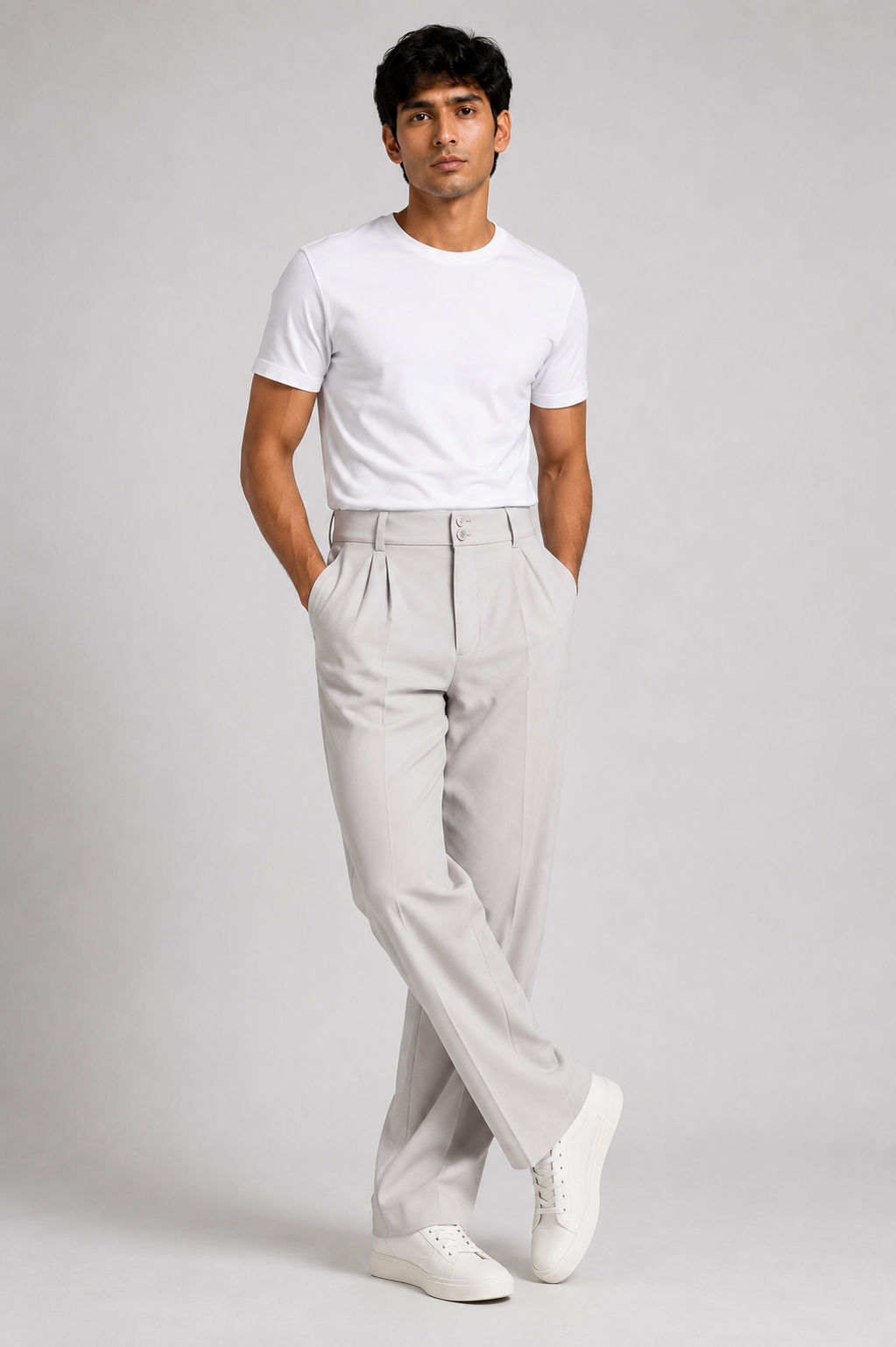 KOREAN WIDE LEG PANTS- PEARL GREY